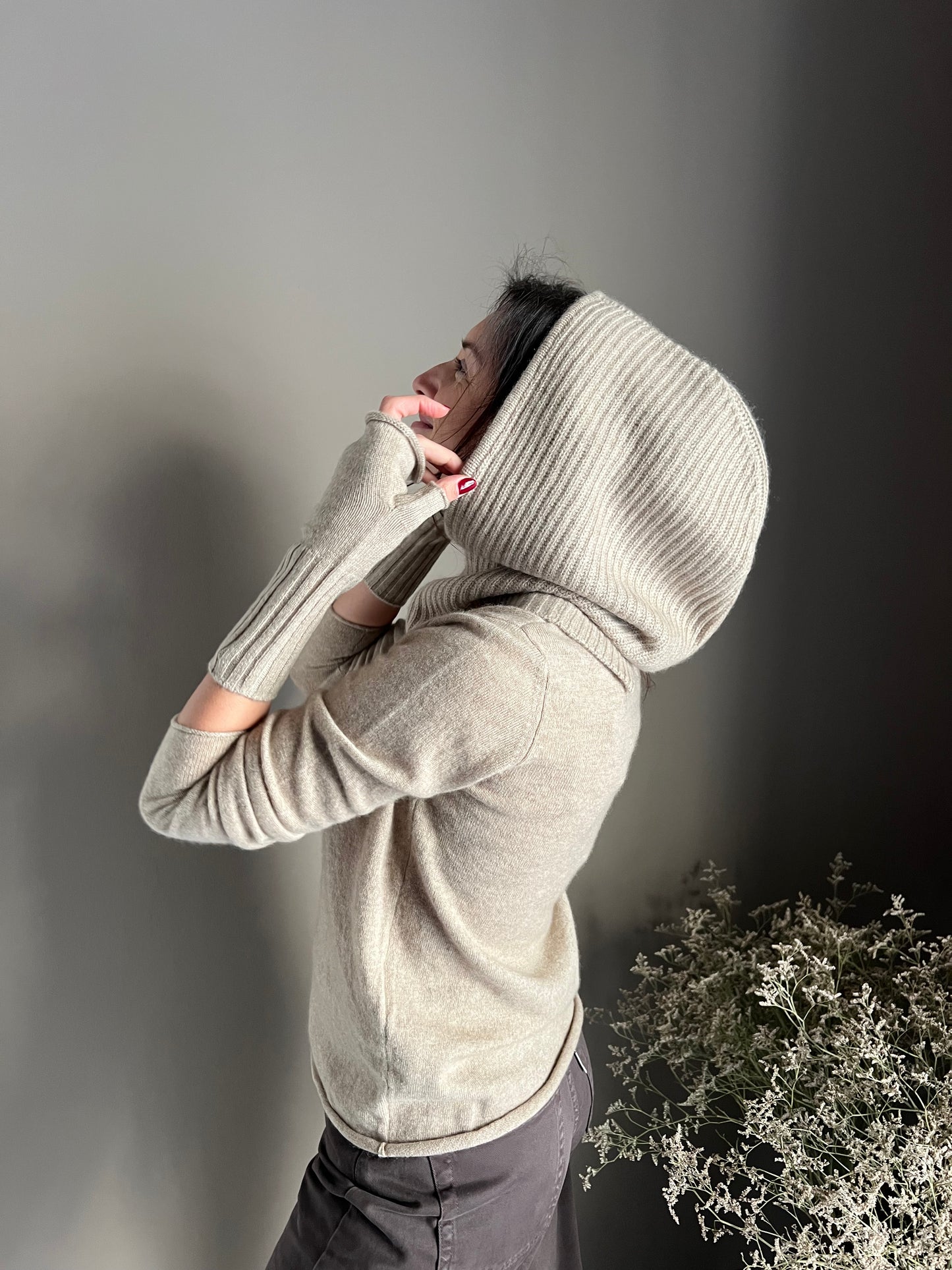 Cappuccio/Balaclava beige in cashmere