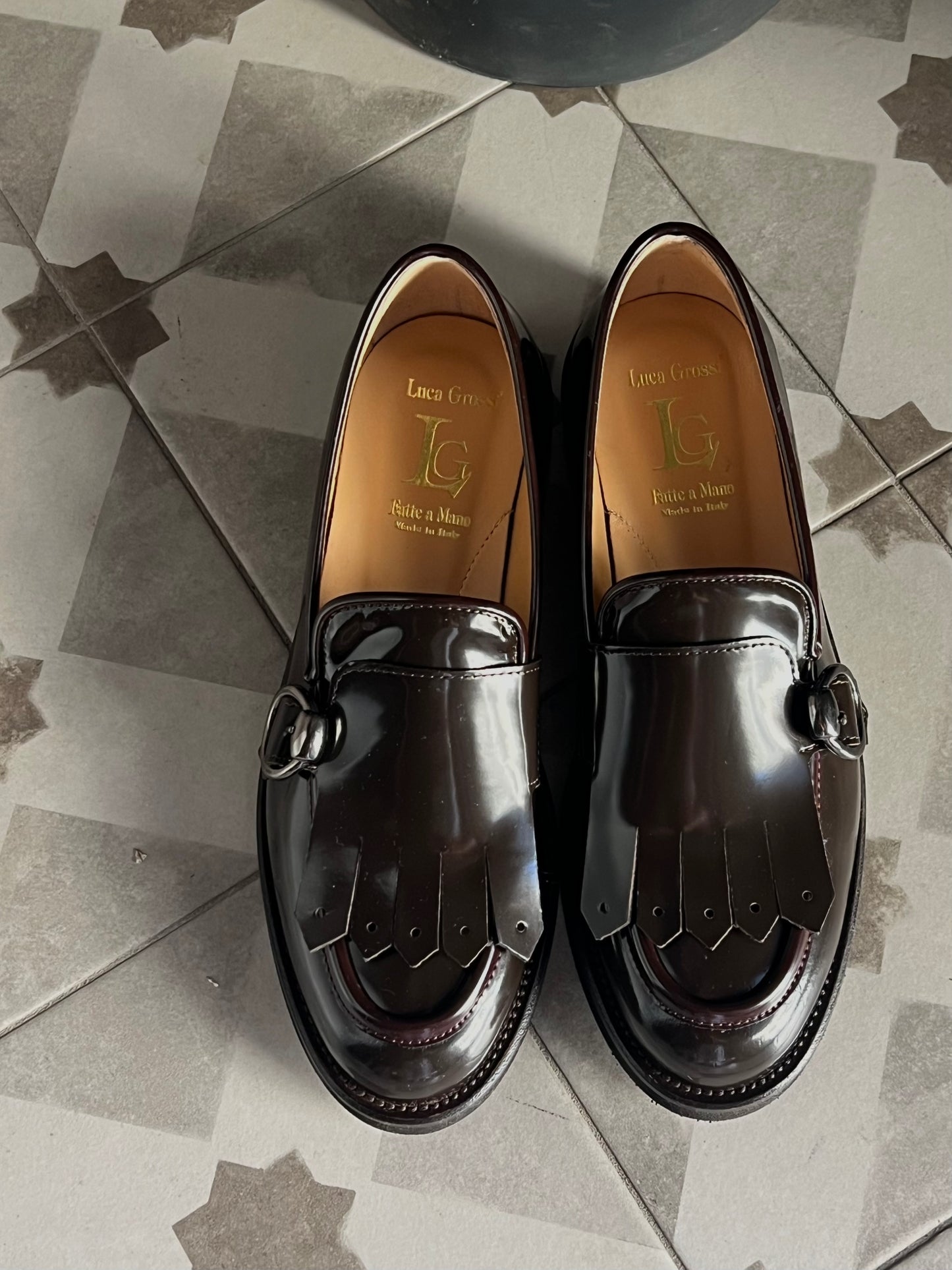 Mocassino in pelle con frangia Cioccolato