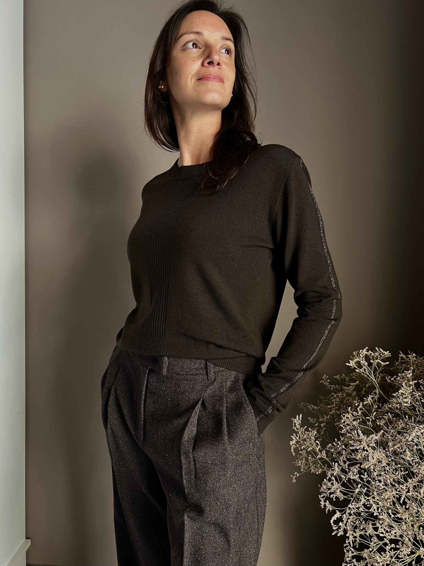 Maglia girocollo Patrizia Pepe in lana chocolate