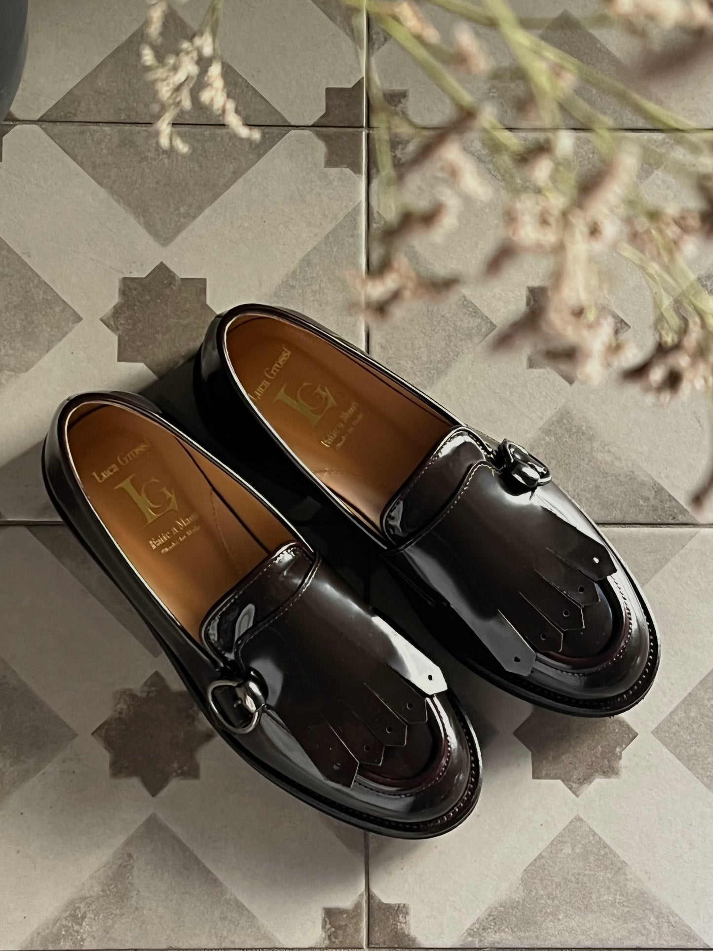 Mocassino in pelle con frangia Cioccolato