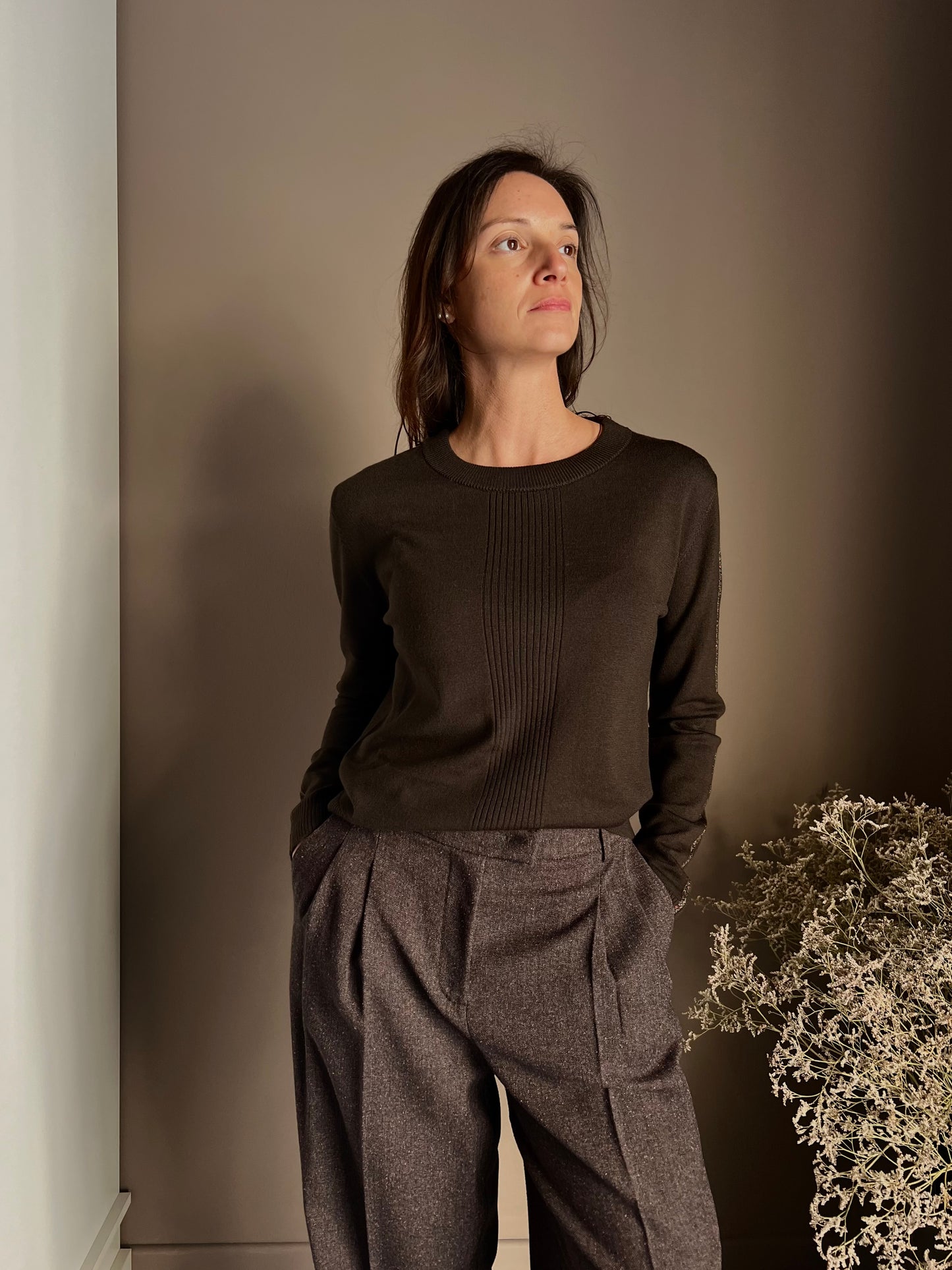 Maglia girocollo Patrizia Pepe in lana chocolate