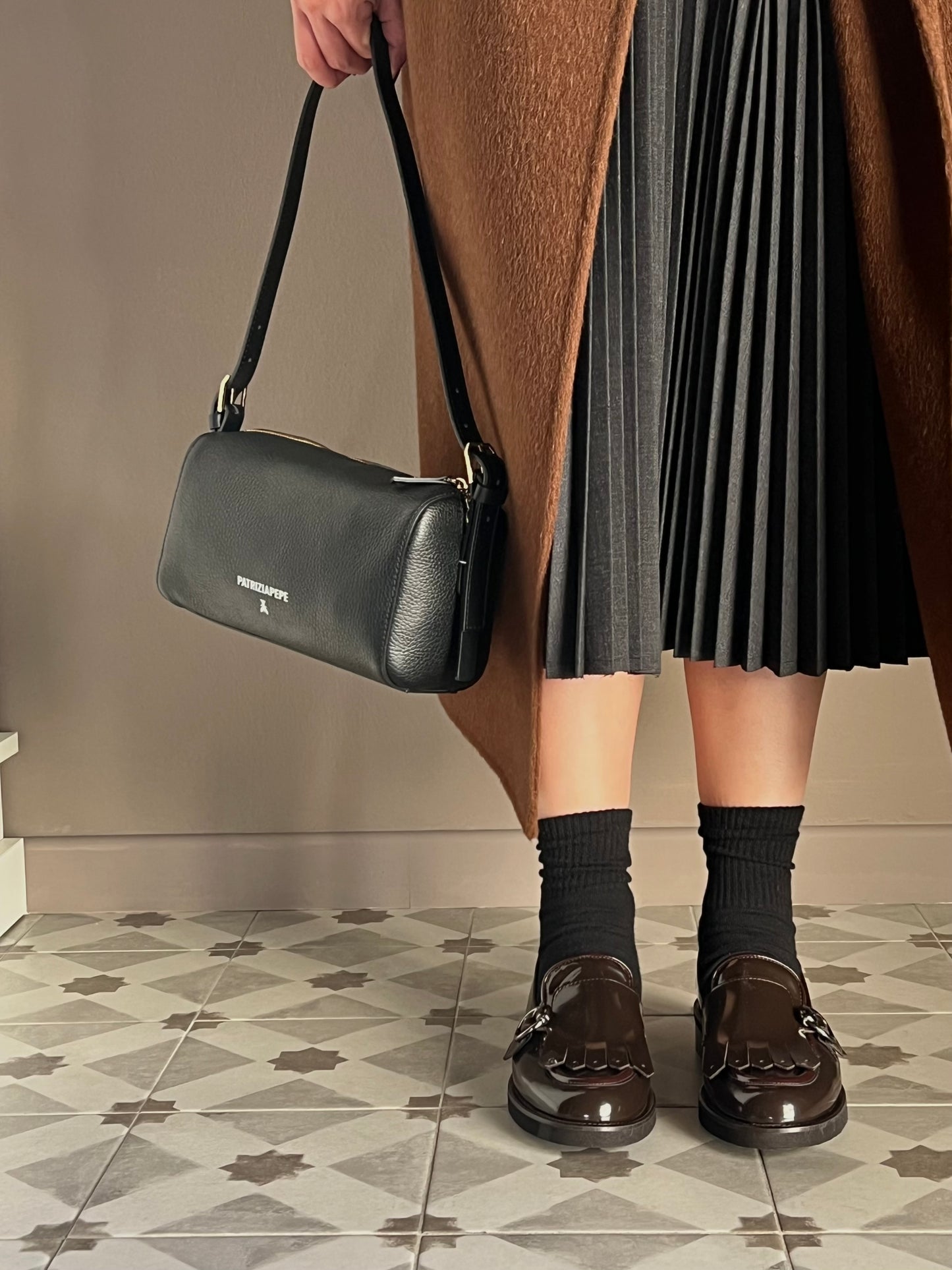 Mocassino in pelle con frangia Cioccolato