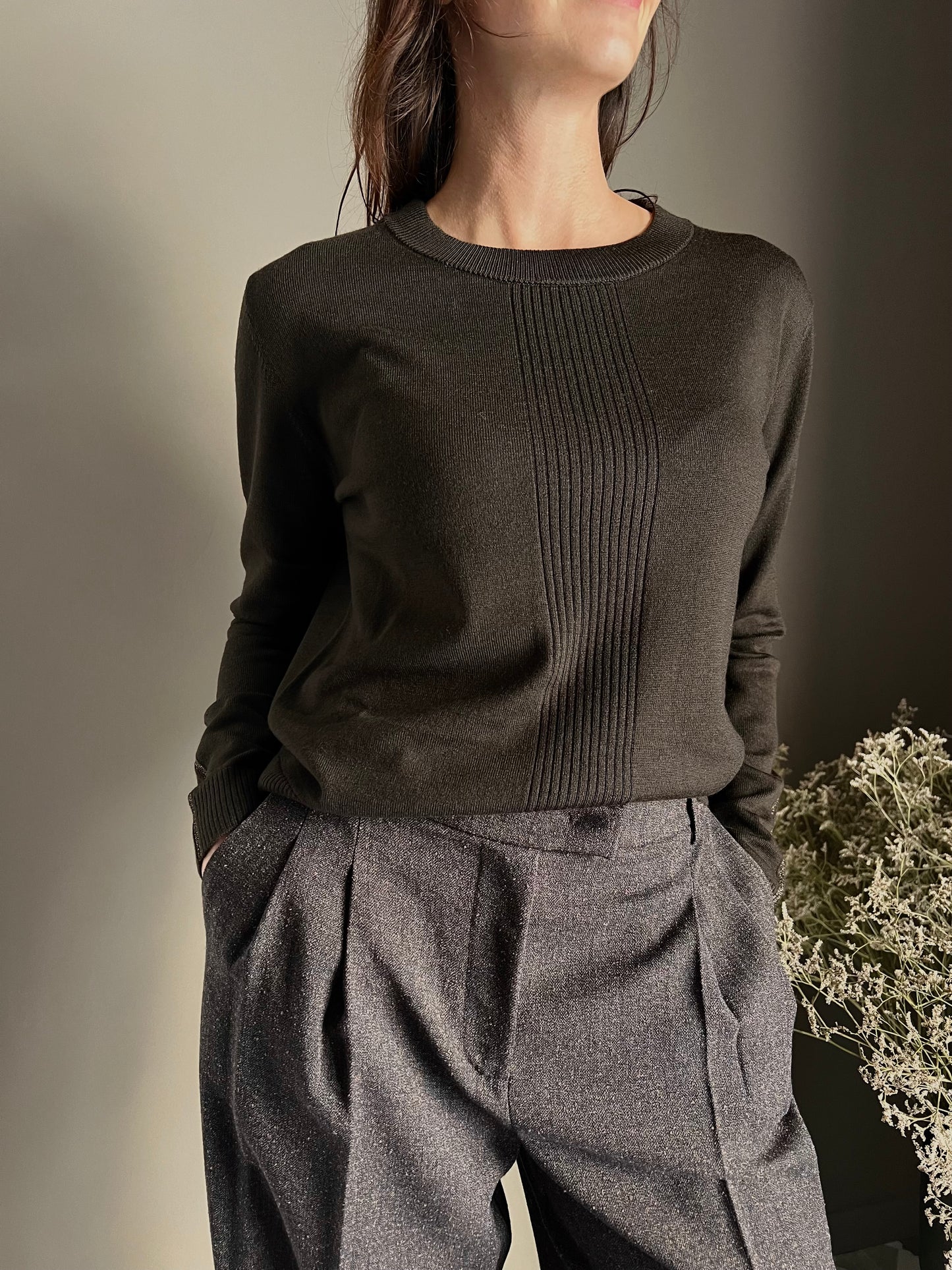 Maglia girocollo Patrizia Pepe in lana chocolate