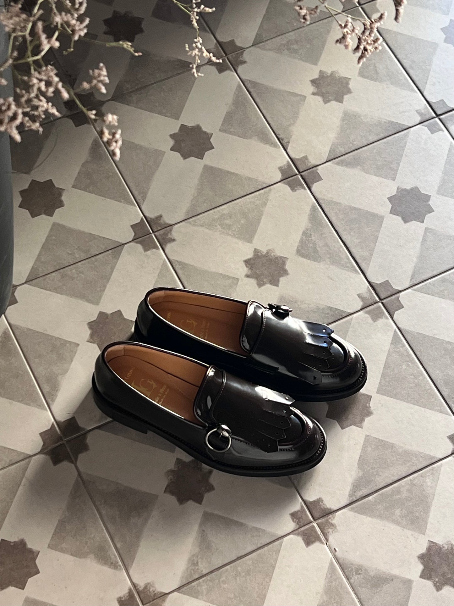 Mocassino in pelle con frangia Cioccolato