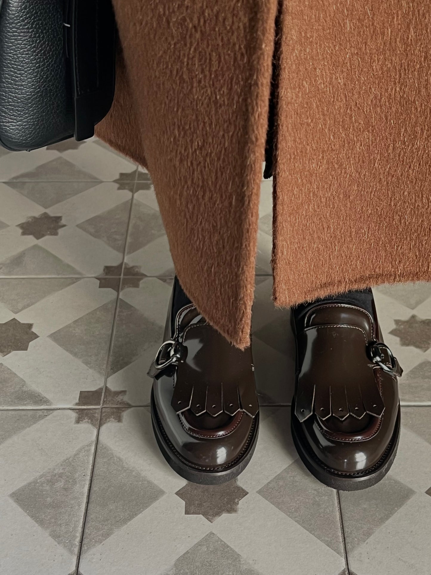 Mocassino in pelle con frangia Cioccolato