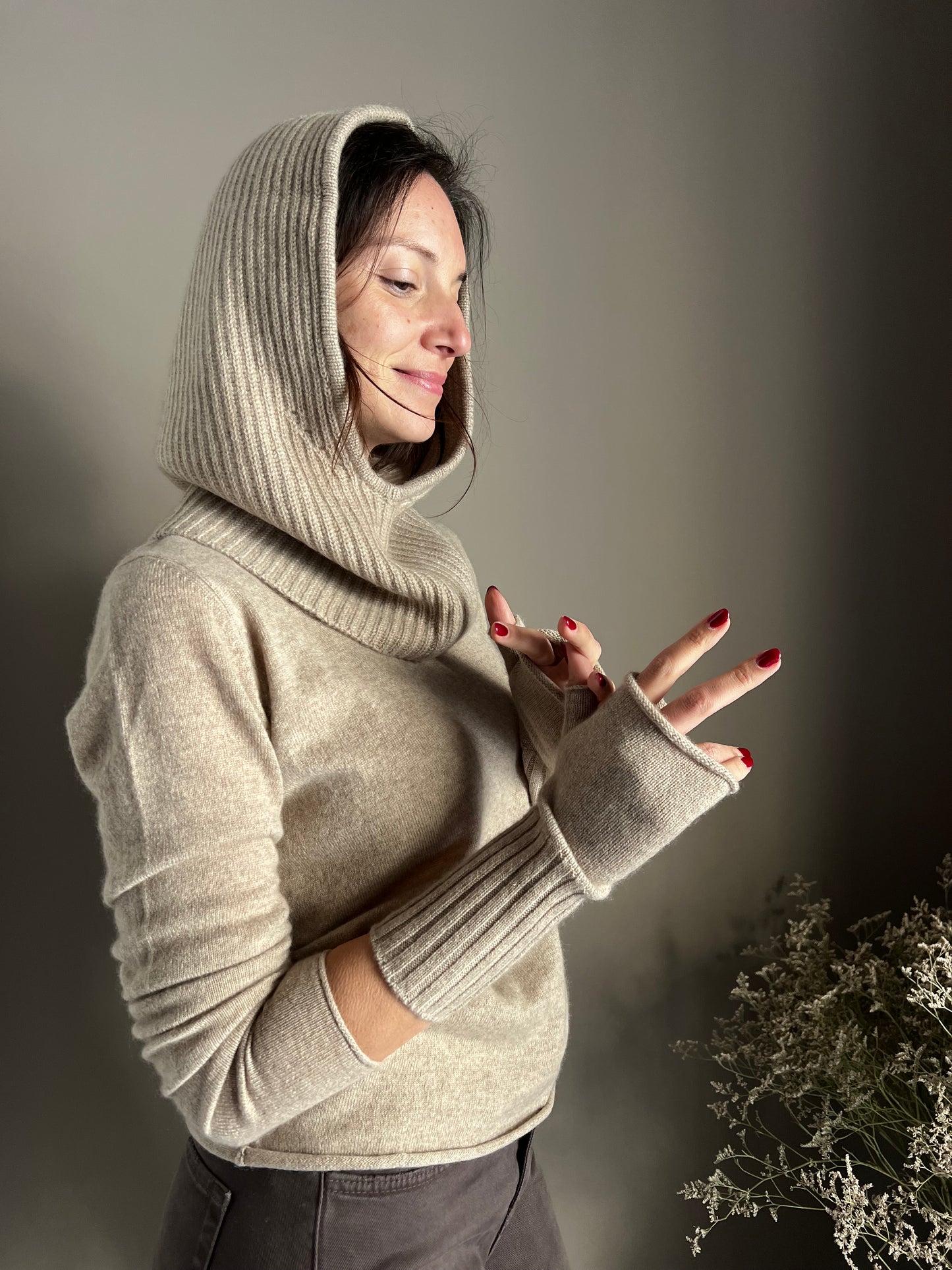 Cappuccio/Balaclava beige in cashmere
