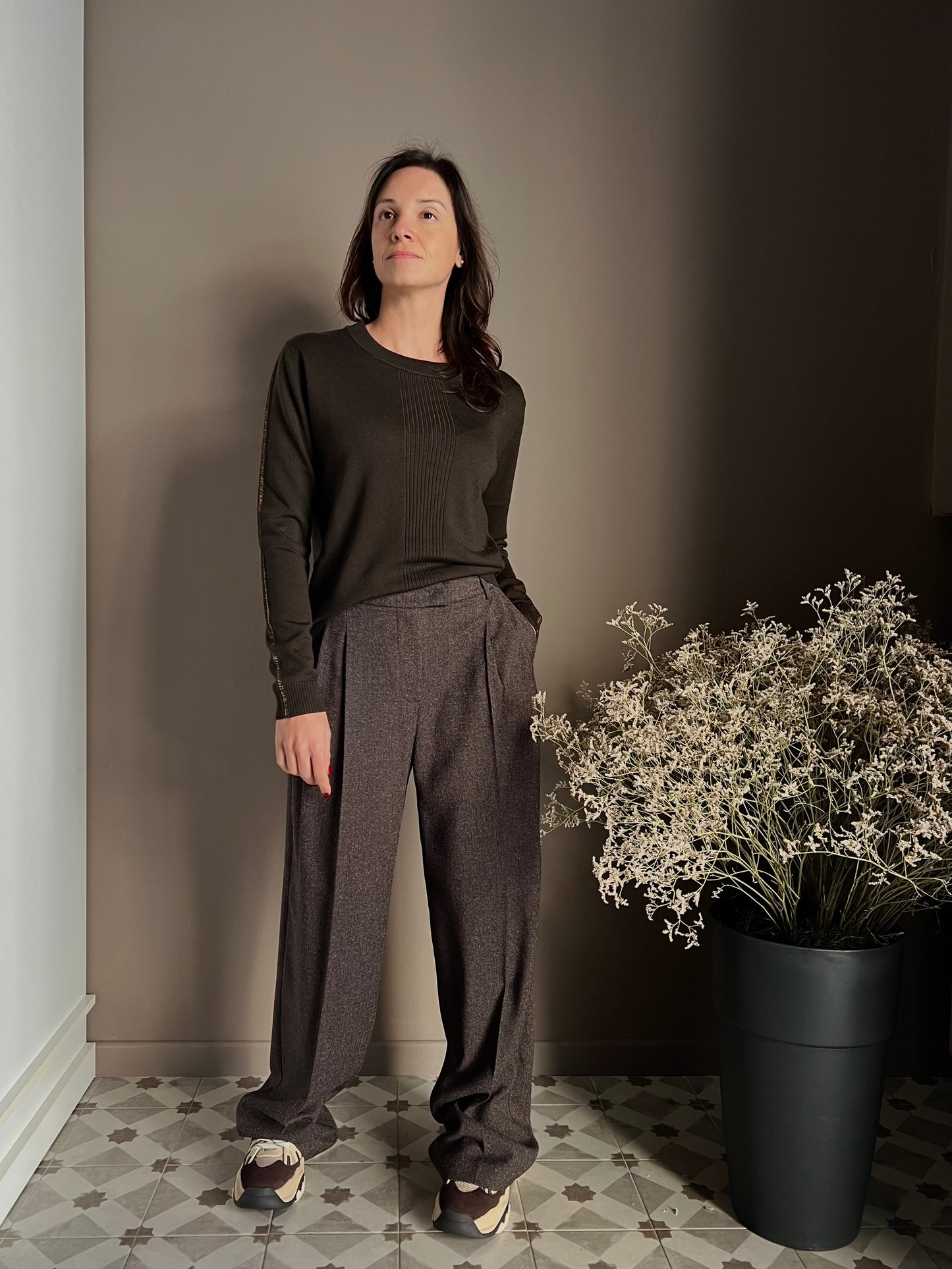 Maglia girocollo Patrizia Pepe in lana chocolate