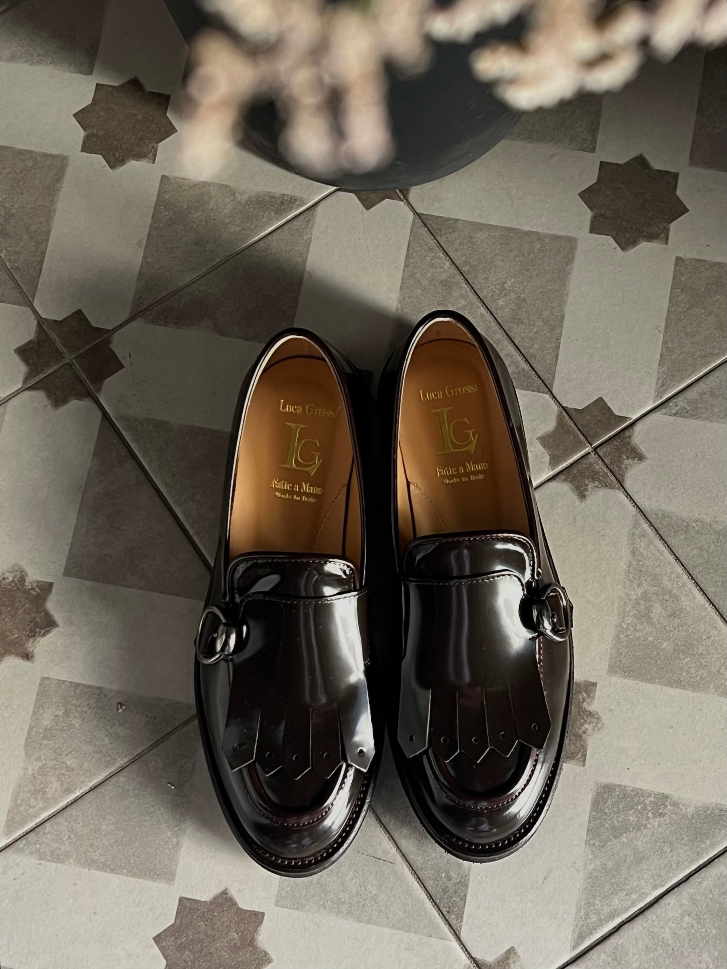 Mocassino in pelle con frangia Cioccolato