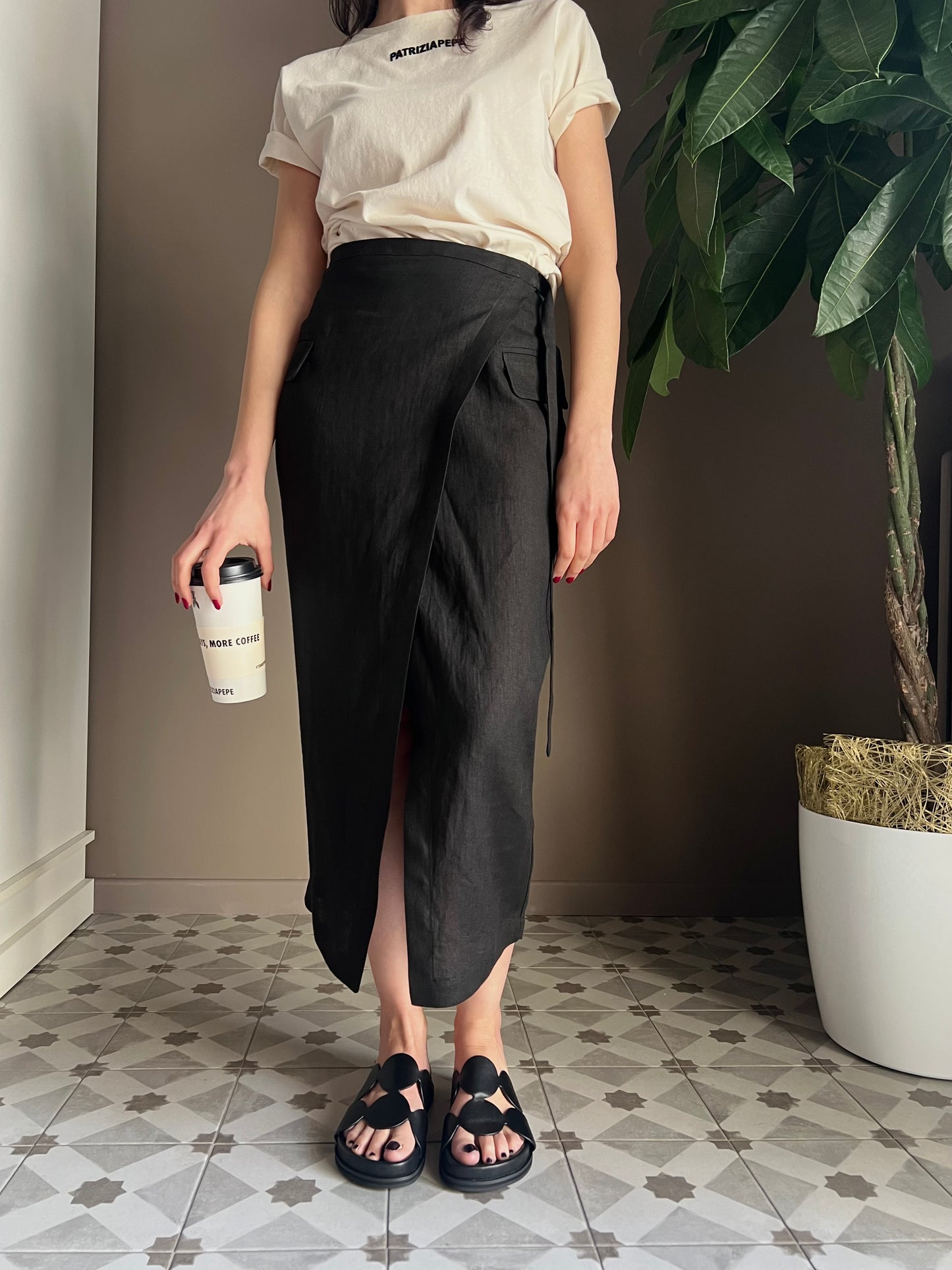 Gonna in lino Midi nera