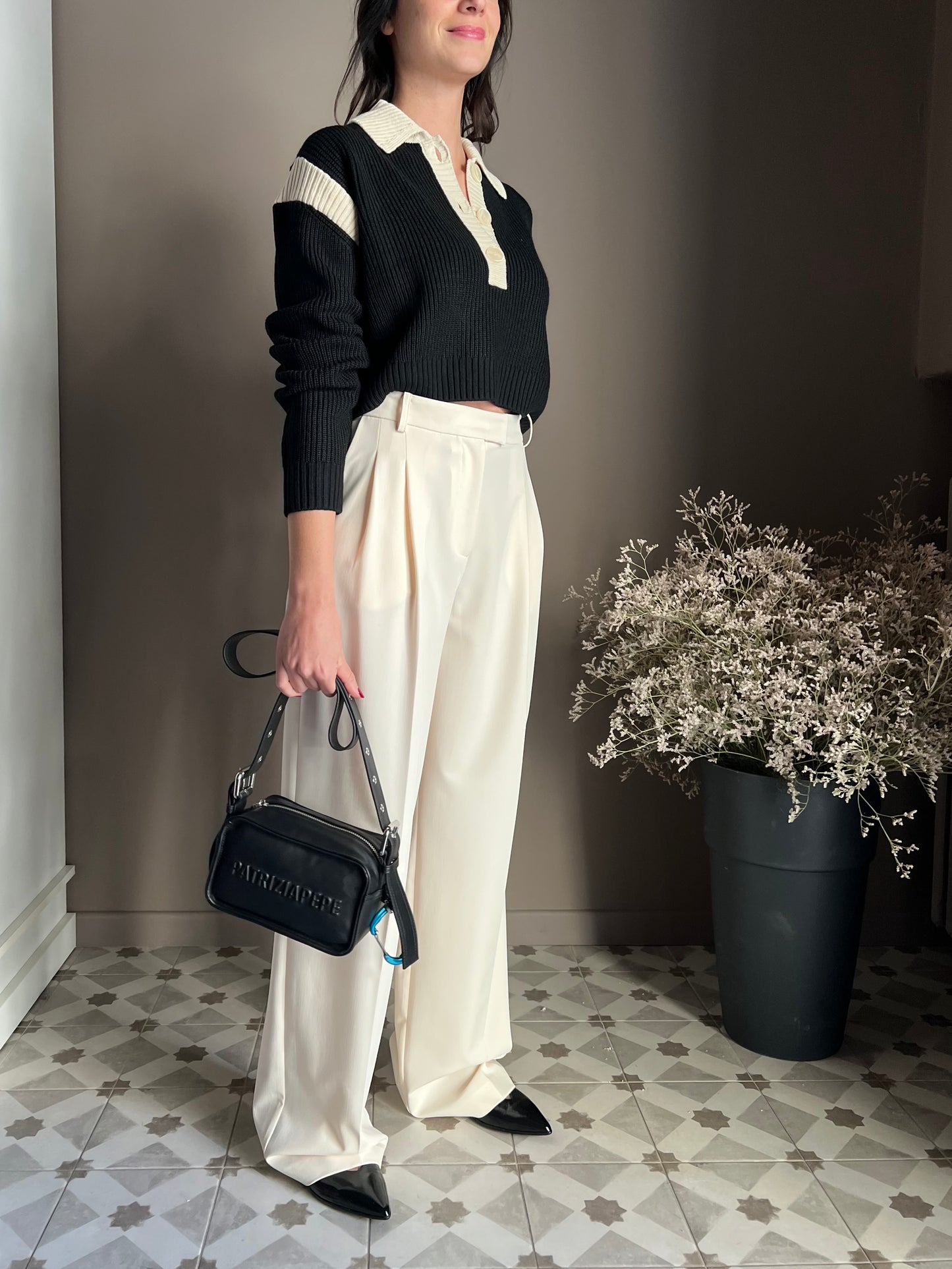 Maglia polo crop a costine