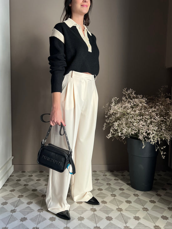 Maglia polo crop a costine