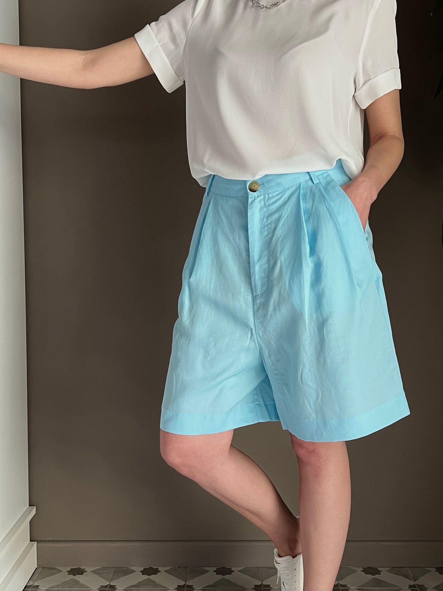 Bermuda in misto lino azzurro