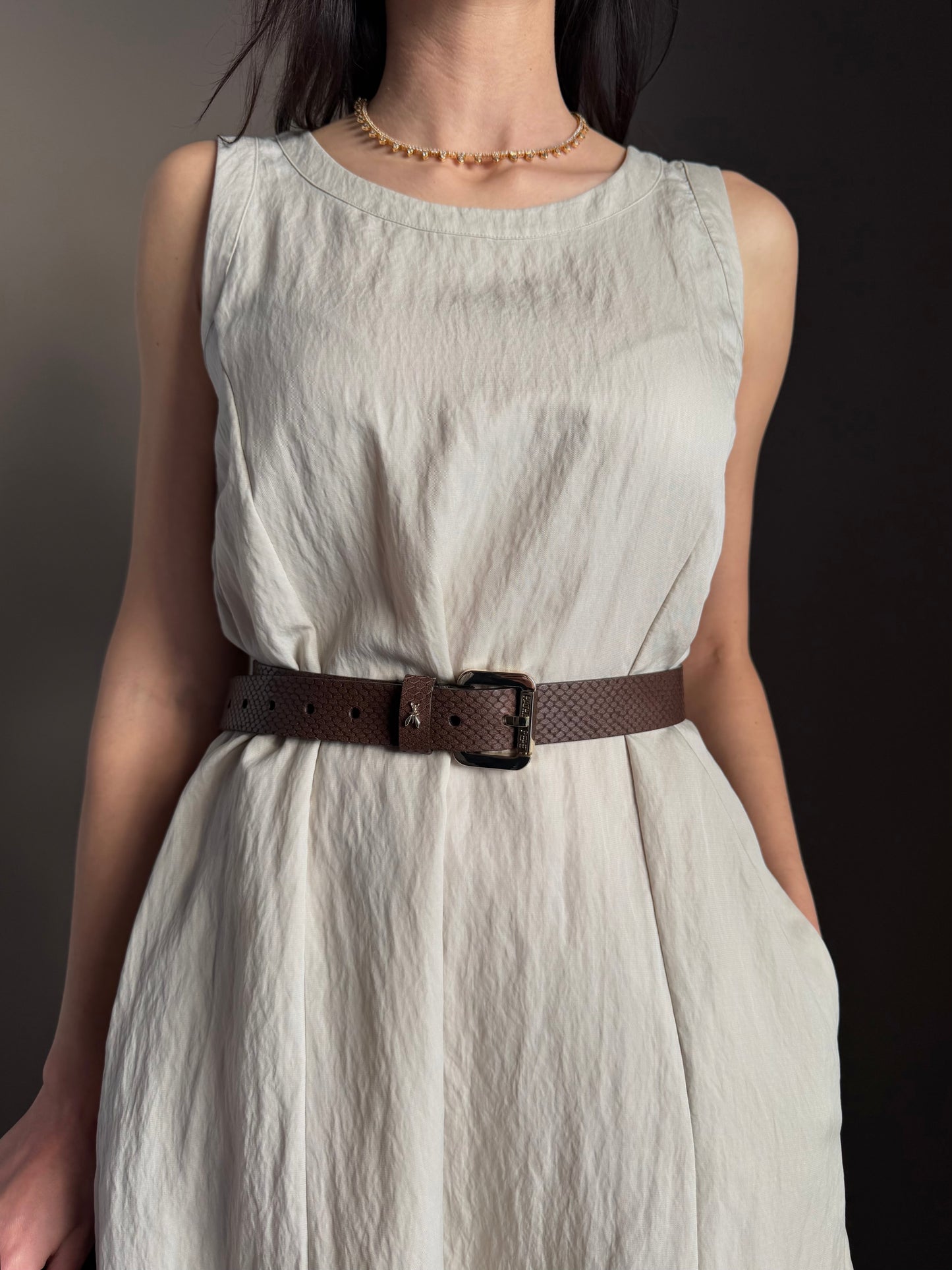 Cintura in pelle stampata Wood Brown