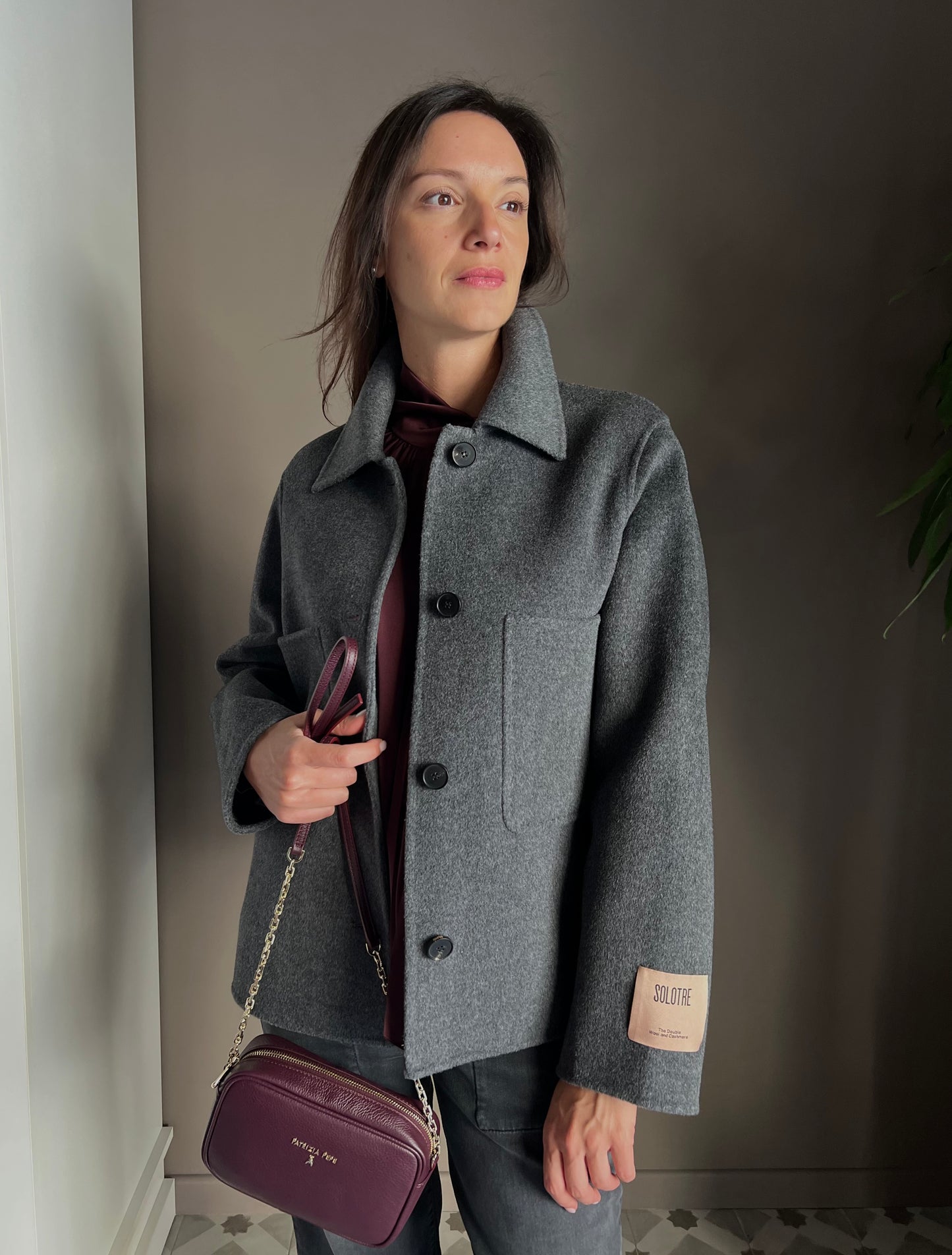 Giacca shacket in lana e cashmere grigio