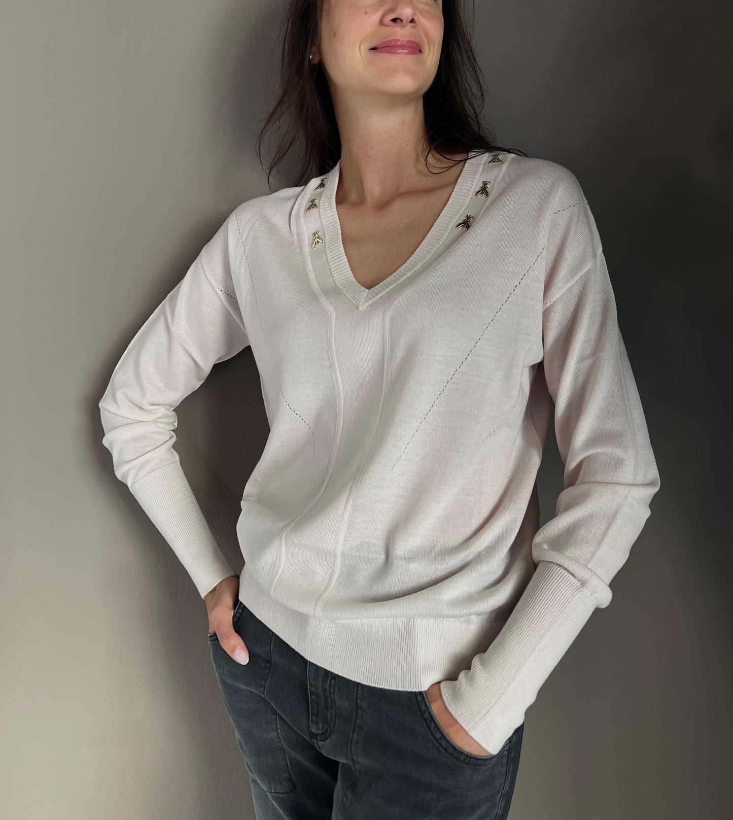 Maglia scollo a V in lana Peach Dust