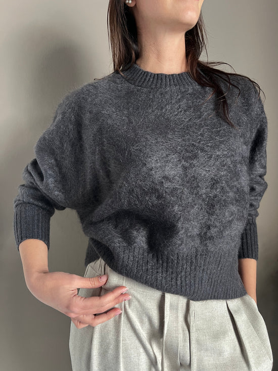 Maglia girocollo in Yak e Cashemire antracite