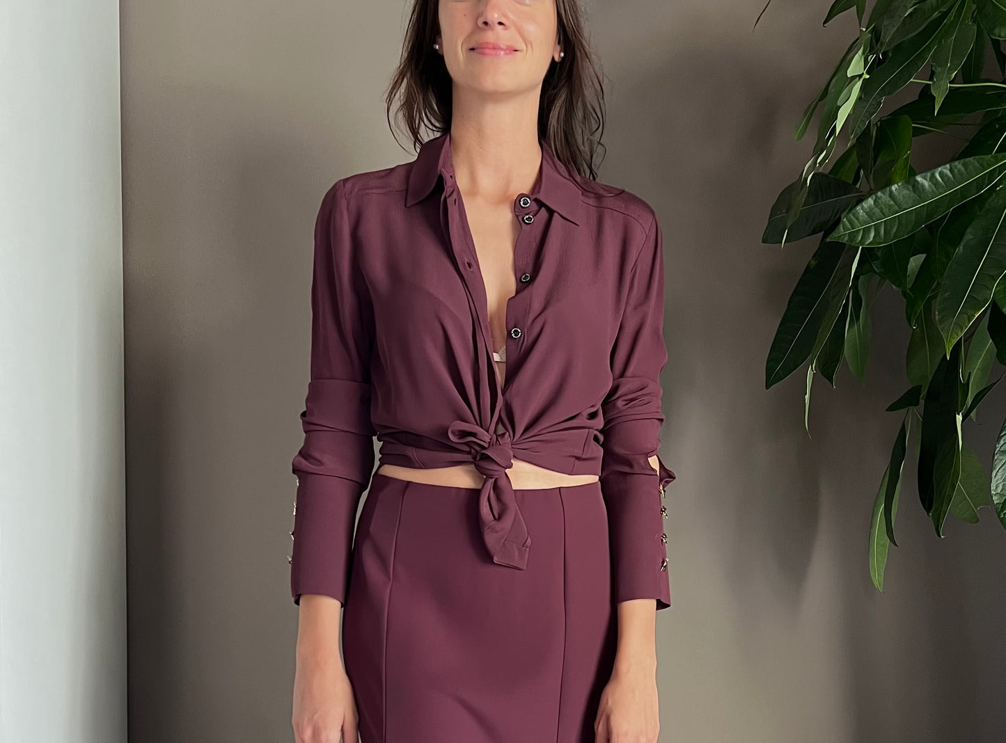 Camicia in viscosa con fly sui polsi Purple Red