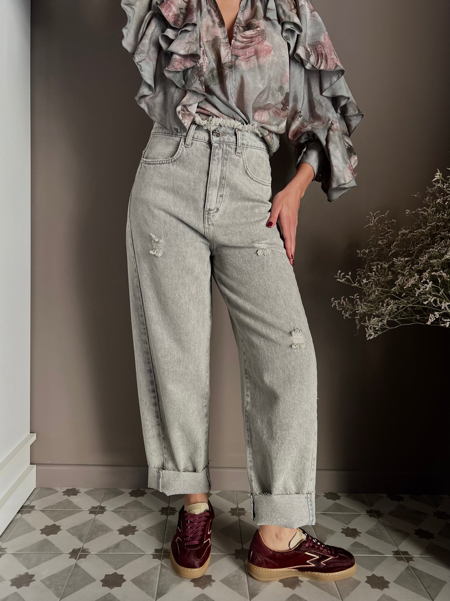 Pantalone jeans a baloon grigio