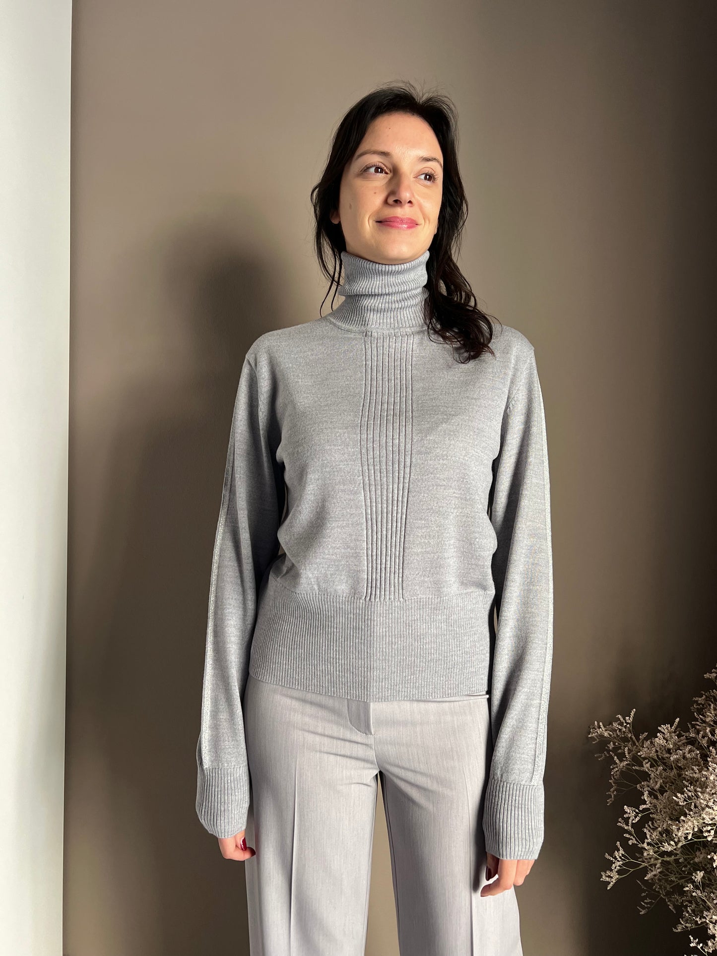 Maglia collo alto in 100% lana Mistery Grey