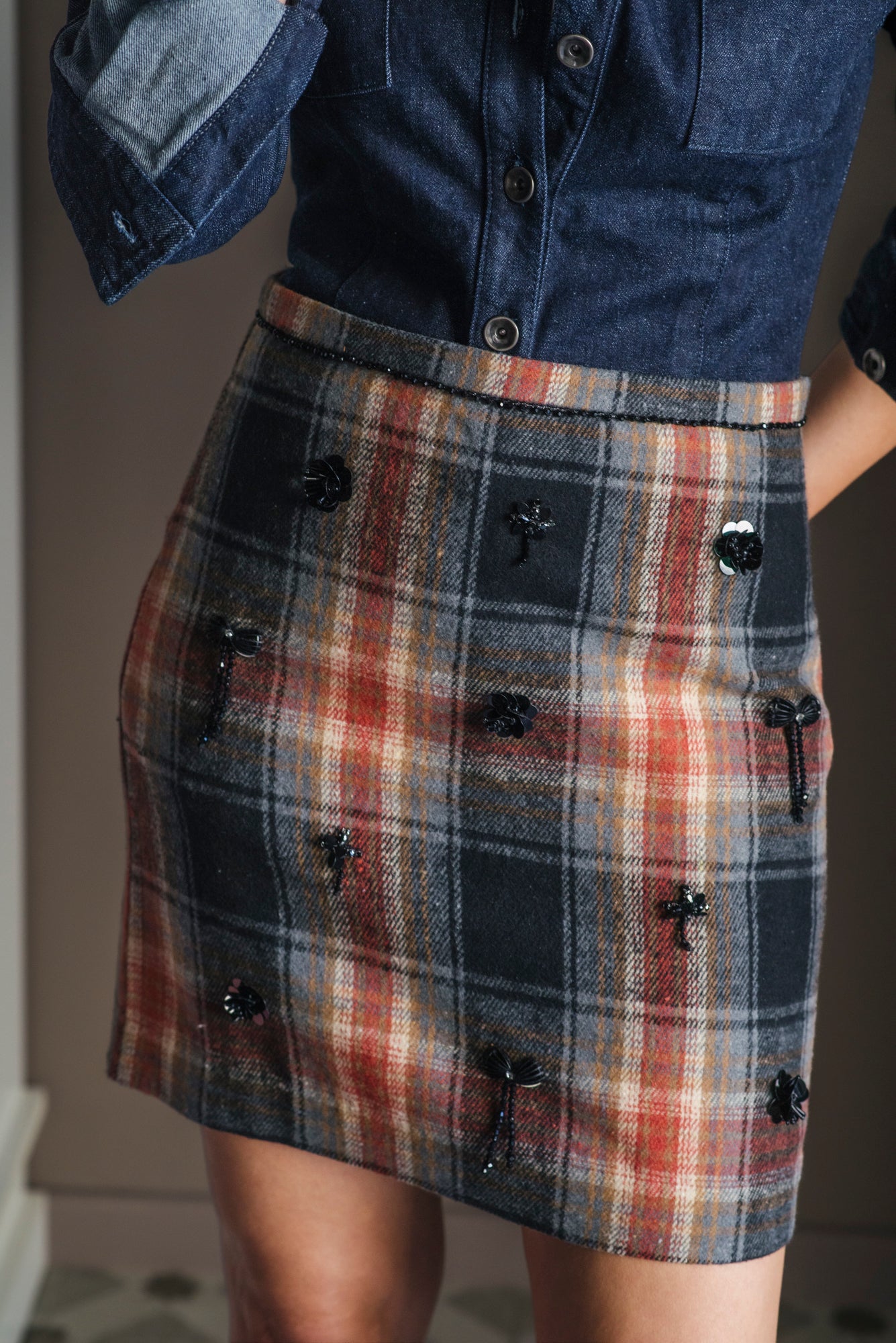 Minigonna in Tartan con applicazioni