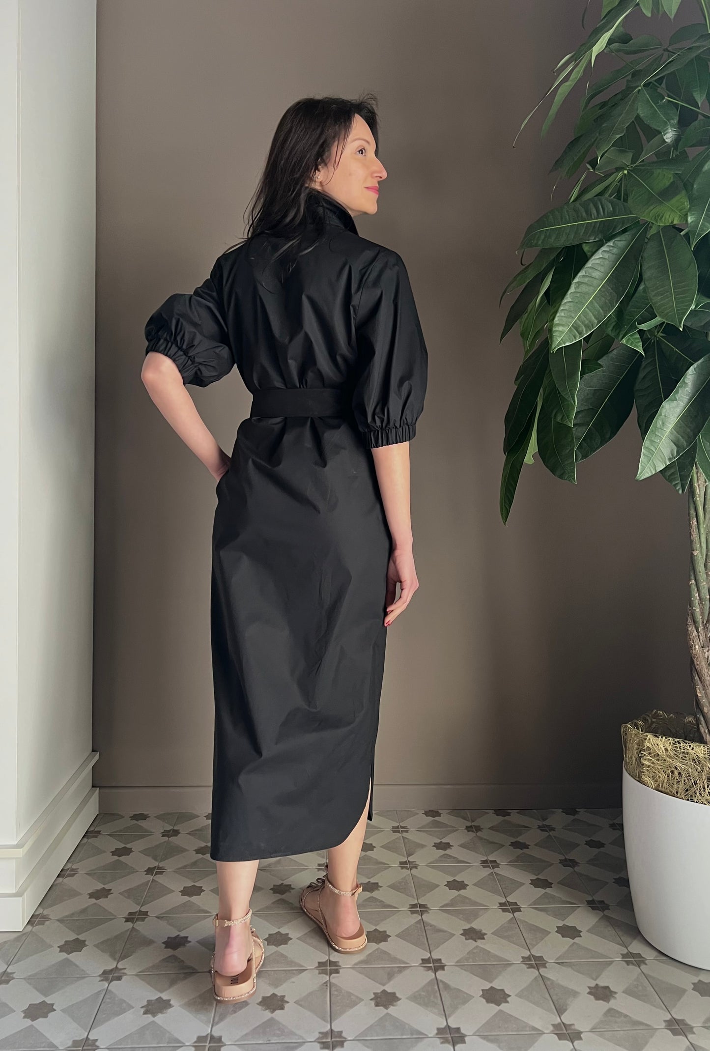 Abito chemisier in cotone nero