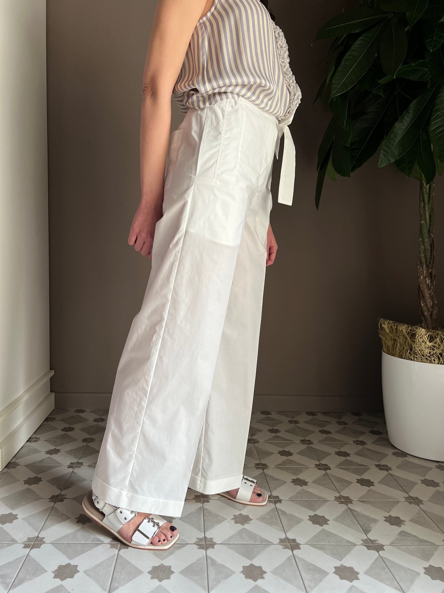 Pantalone in cotone bianco Solo Tre