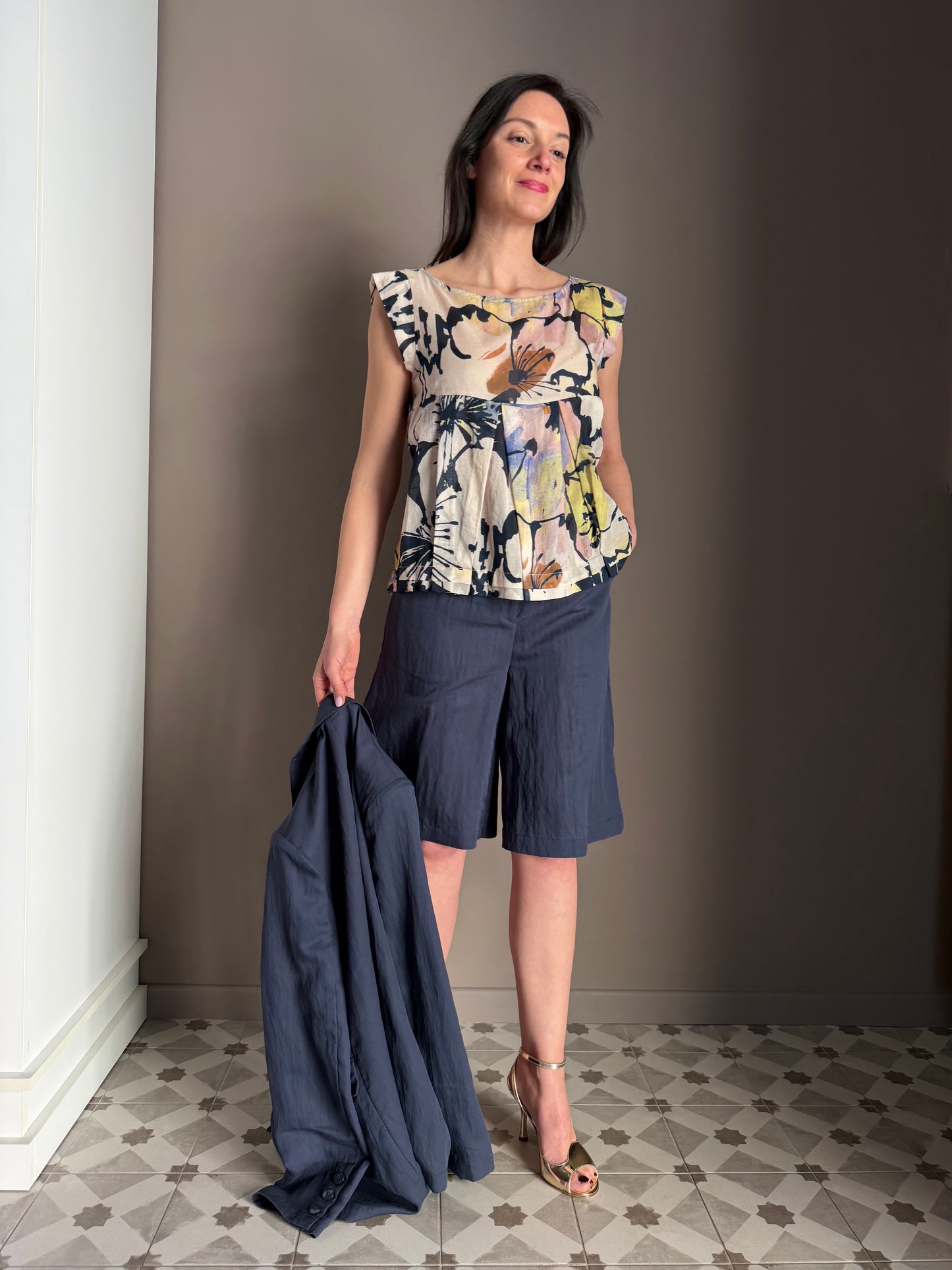 Top in bussola di cotone fantasy