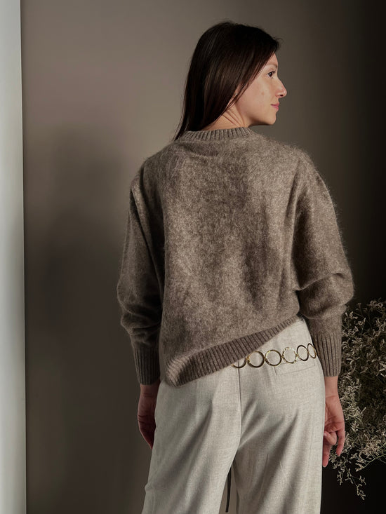 Maglia girocollo in Yak e Cashmere taupe