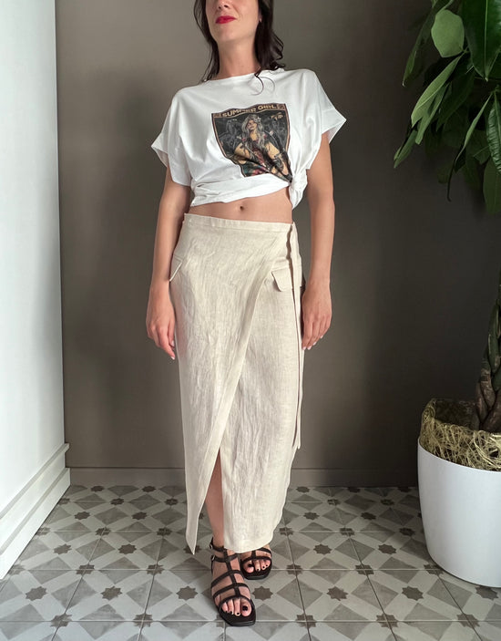 Gonna in lino Midi Beige