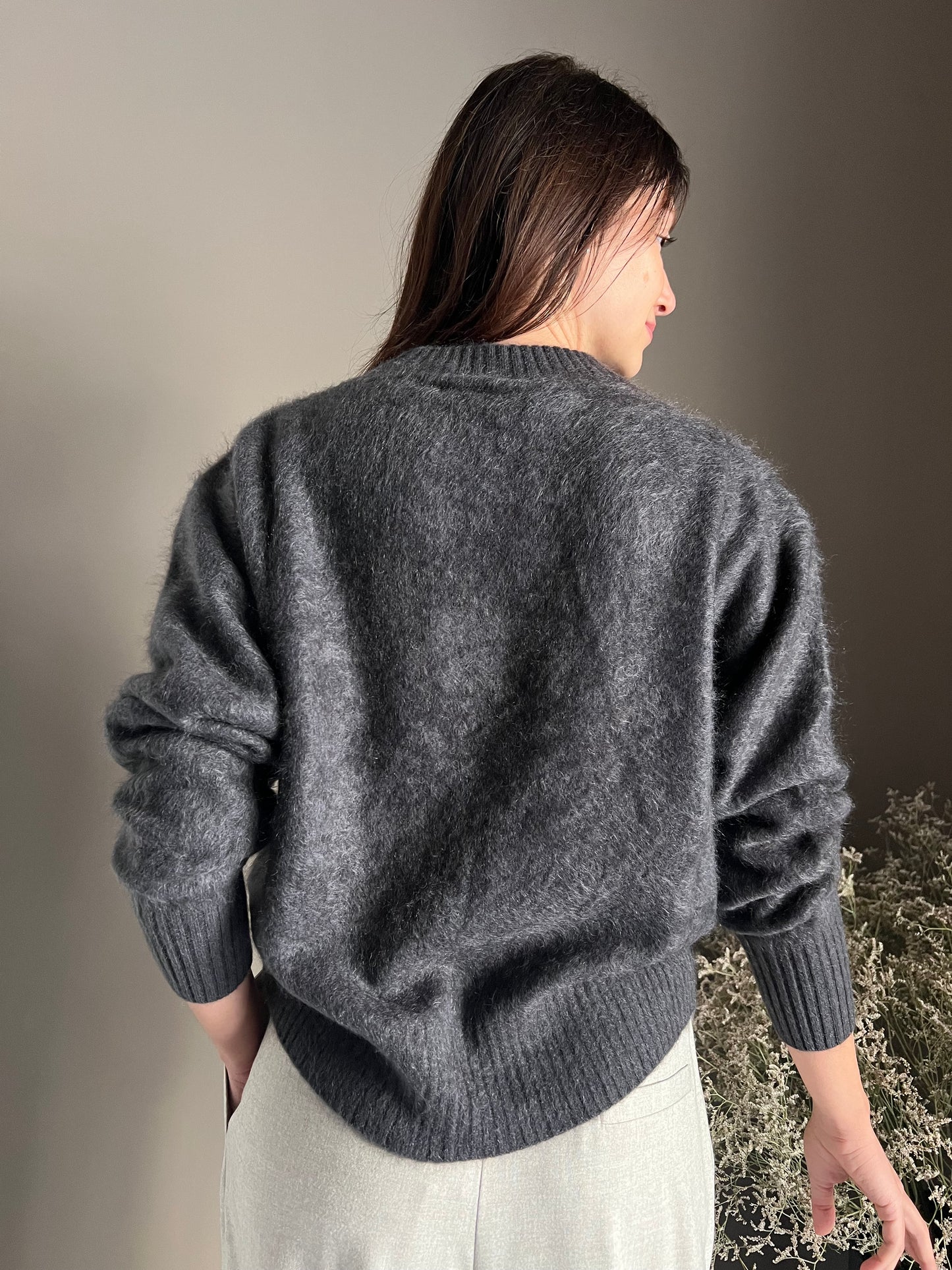 Maglia girocollo in Yak e Cashemire antracite