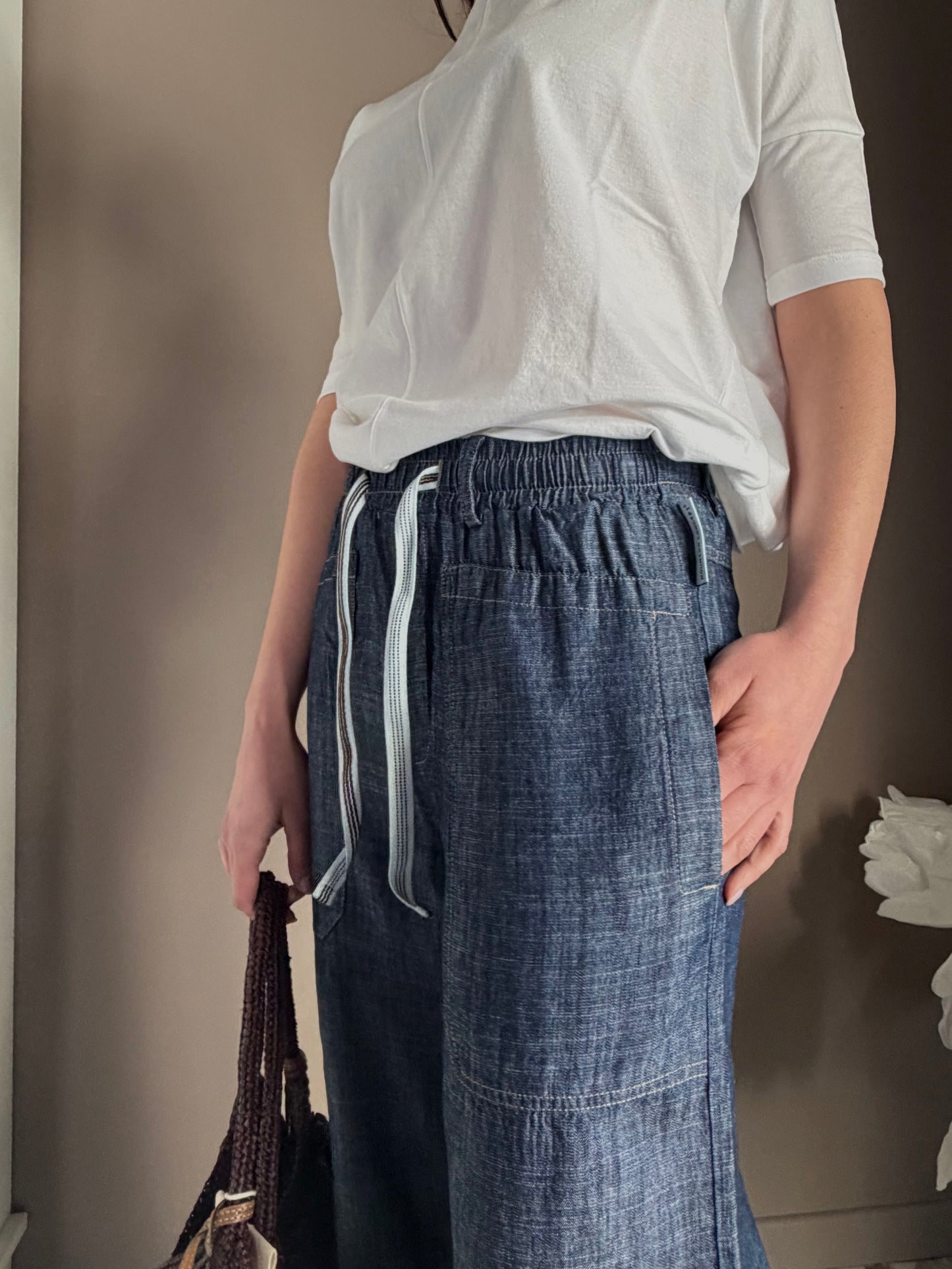 Pantalone chambray in cotone e Lyoncell