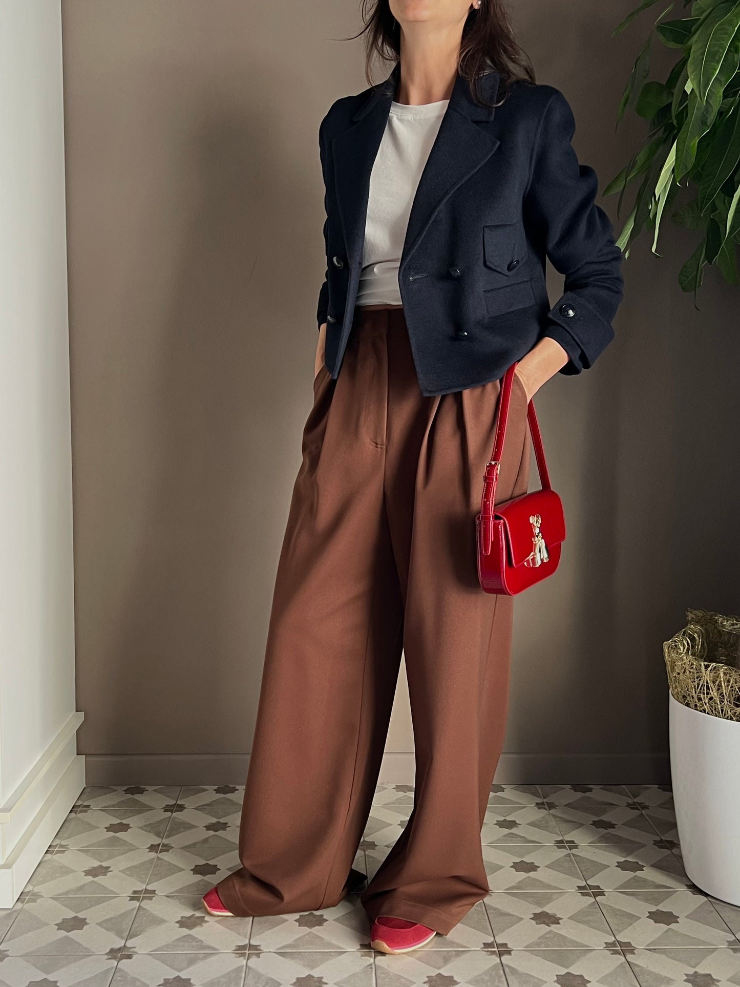 Pantalone oversize in gabardine Earth Brown