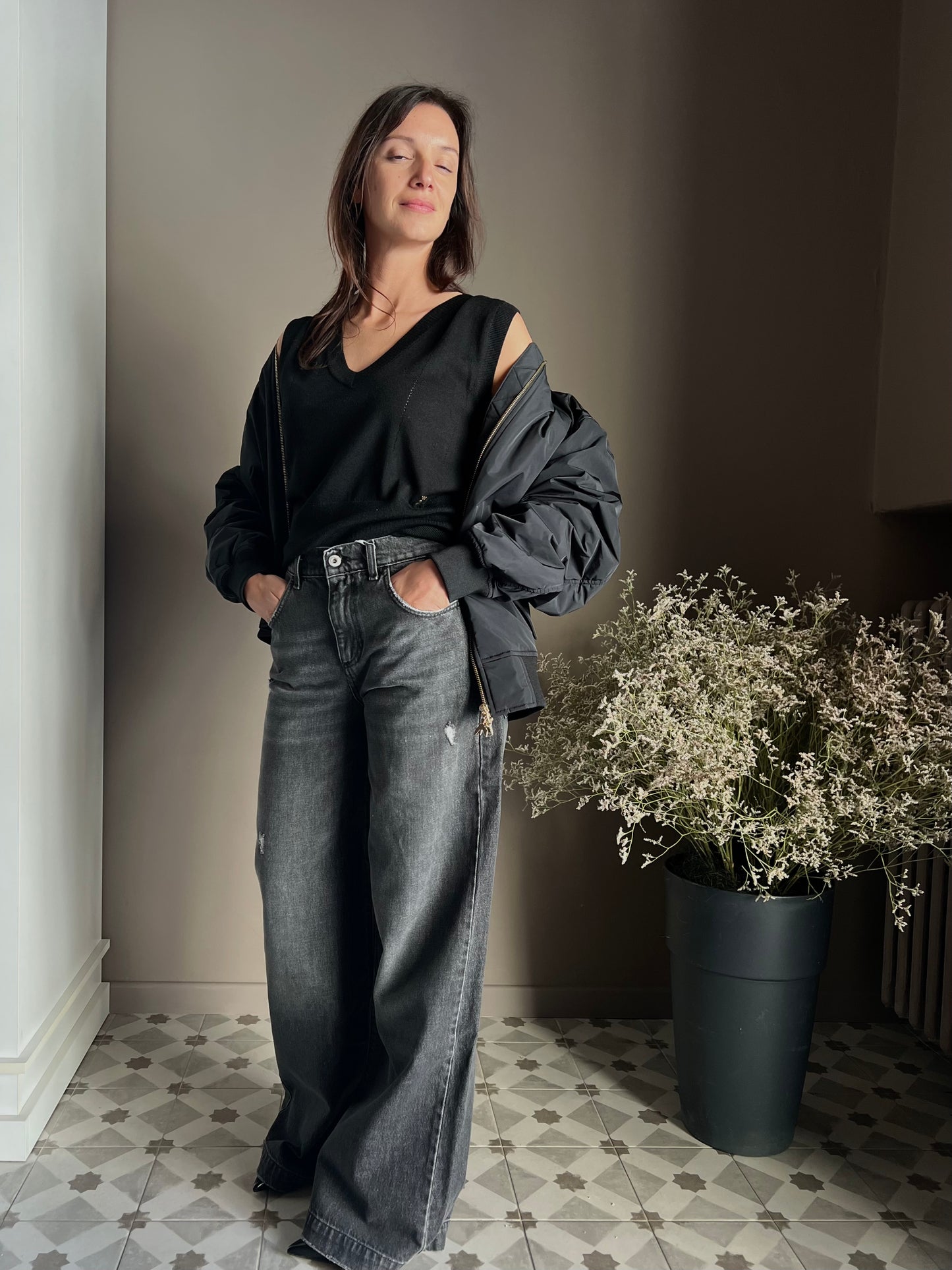 Pantalone denim Noumeno Concept gamba larga