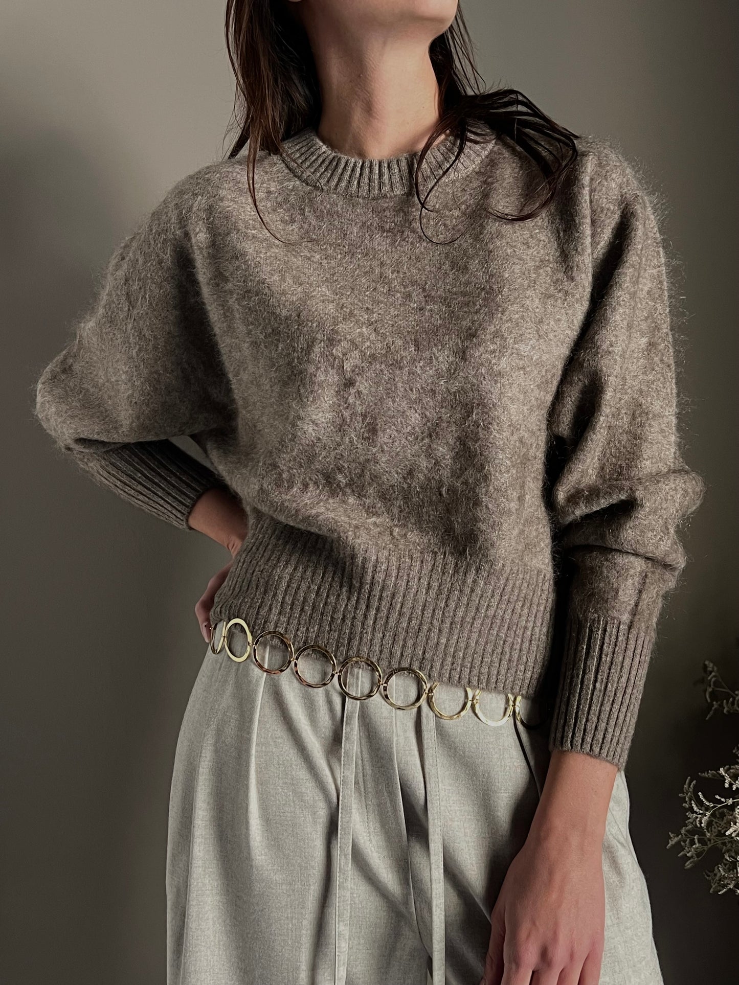 Maglia girocollo in Yak e Cashmere taupe