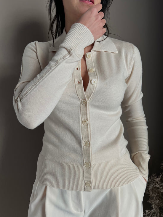 Cardigan in lana con collo a polo