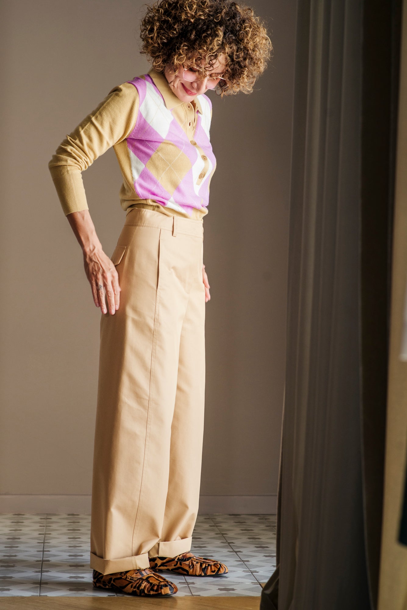 Pantalone cargo beige
