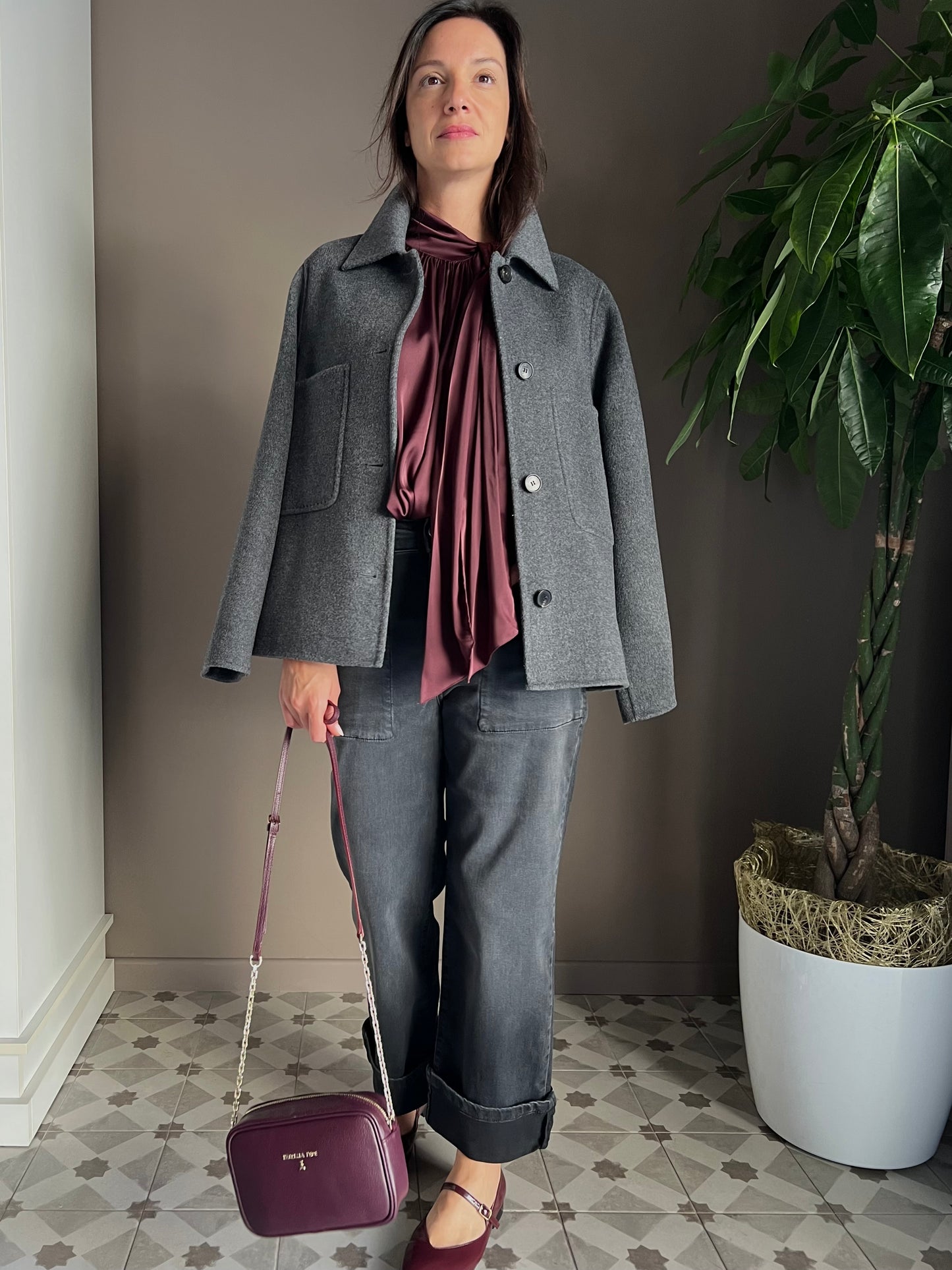Giacca shacket in lana e cashmere grigio