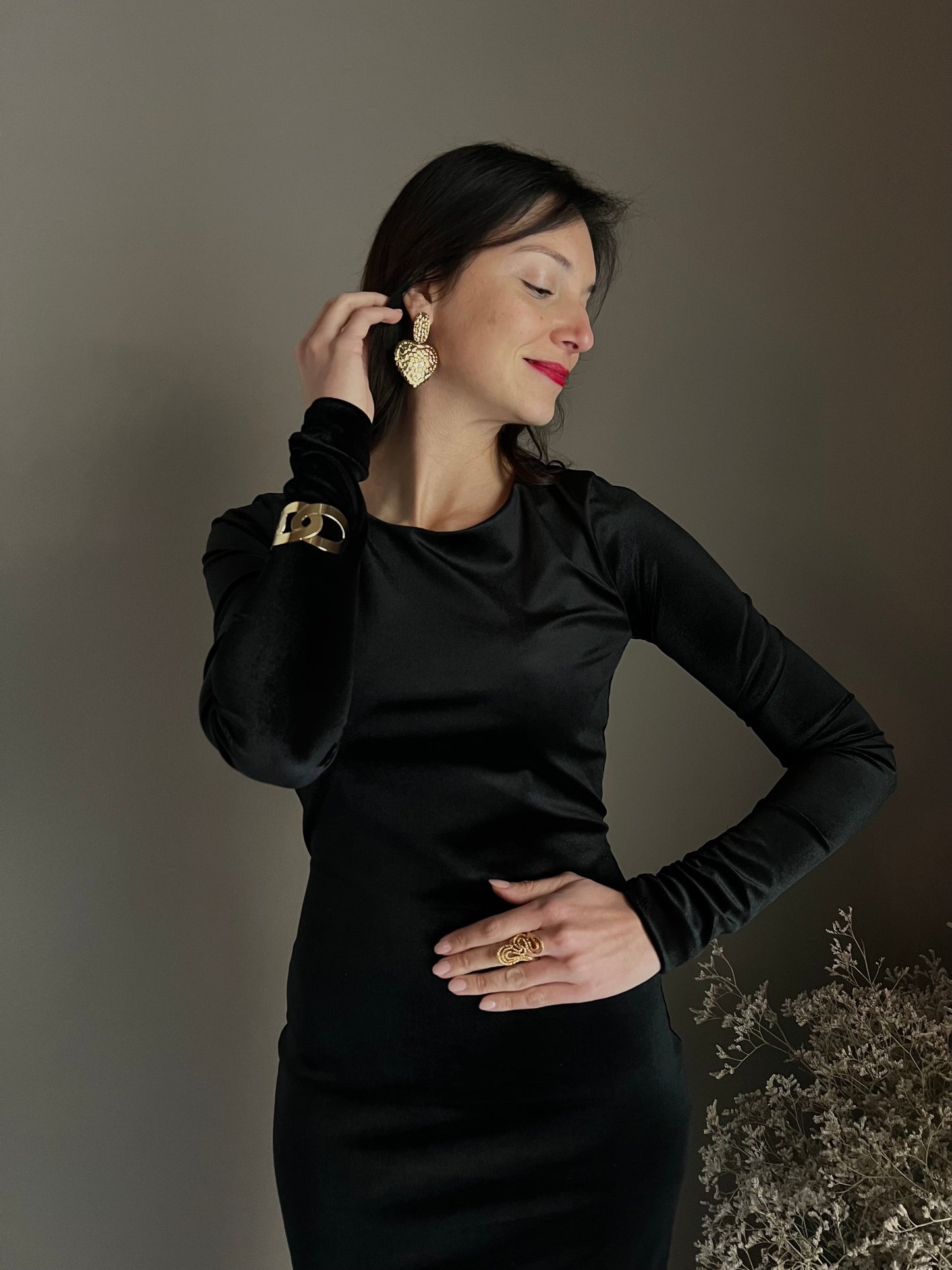 Abito lungo in velluto nero