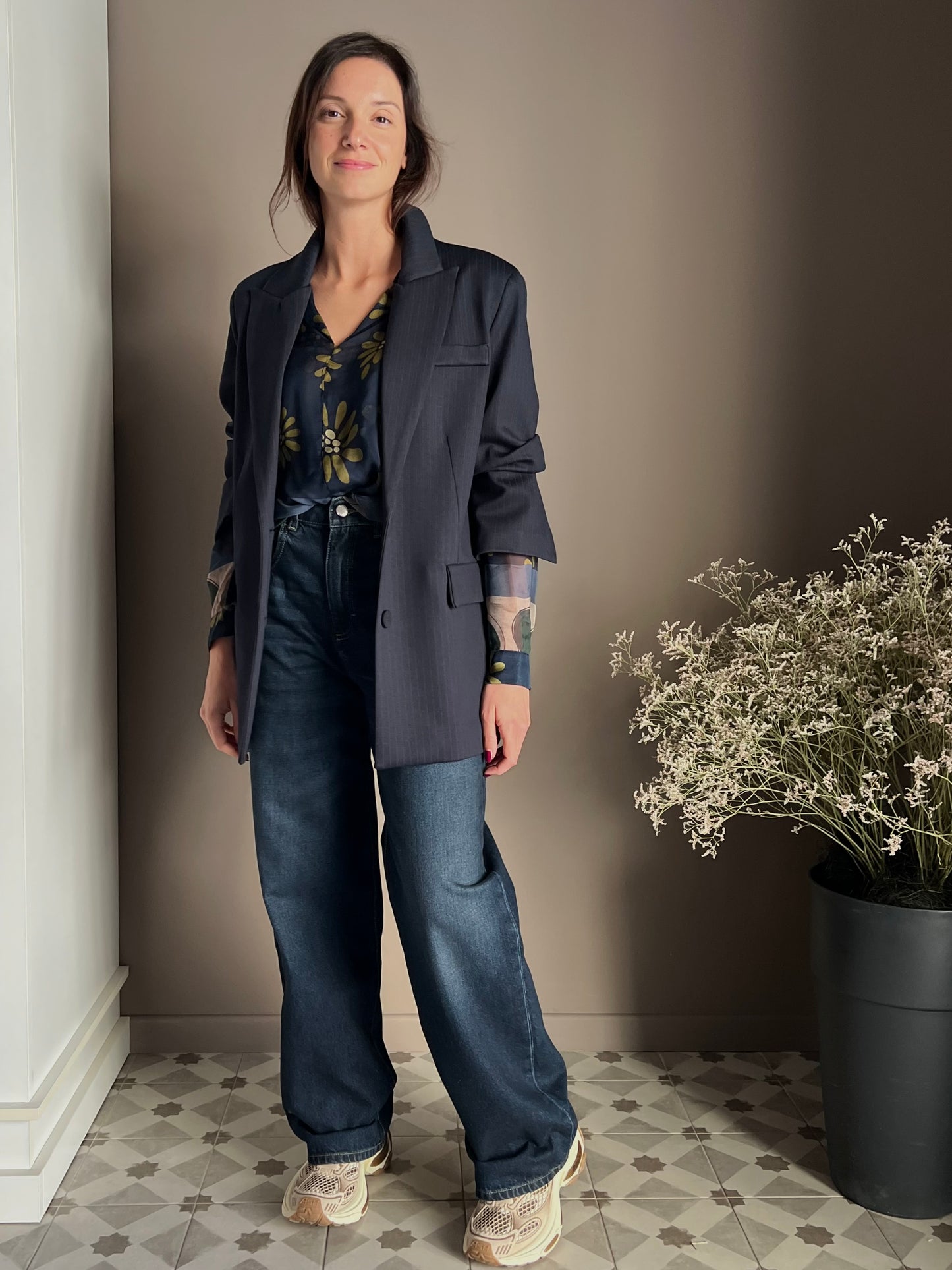 Giacca gessata over in punto stoffa navy