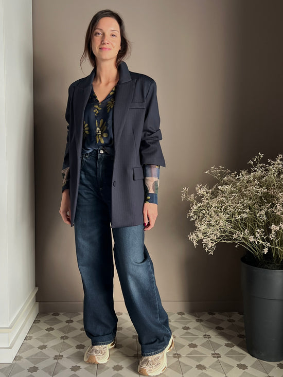 Giacca gessata over in punto stoffa navy