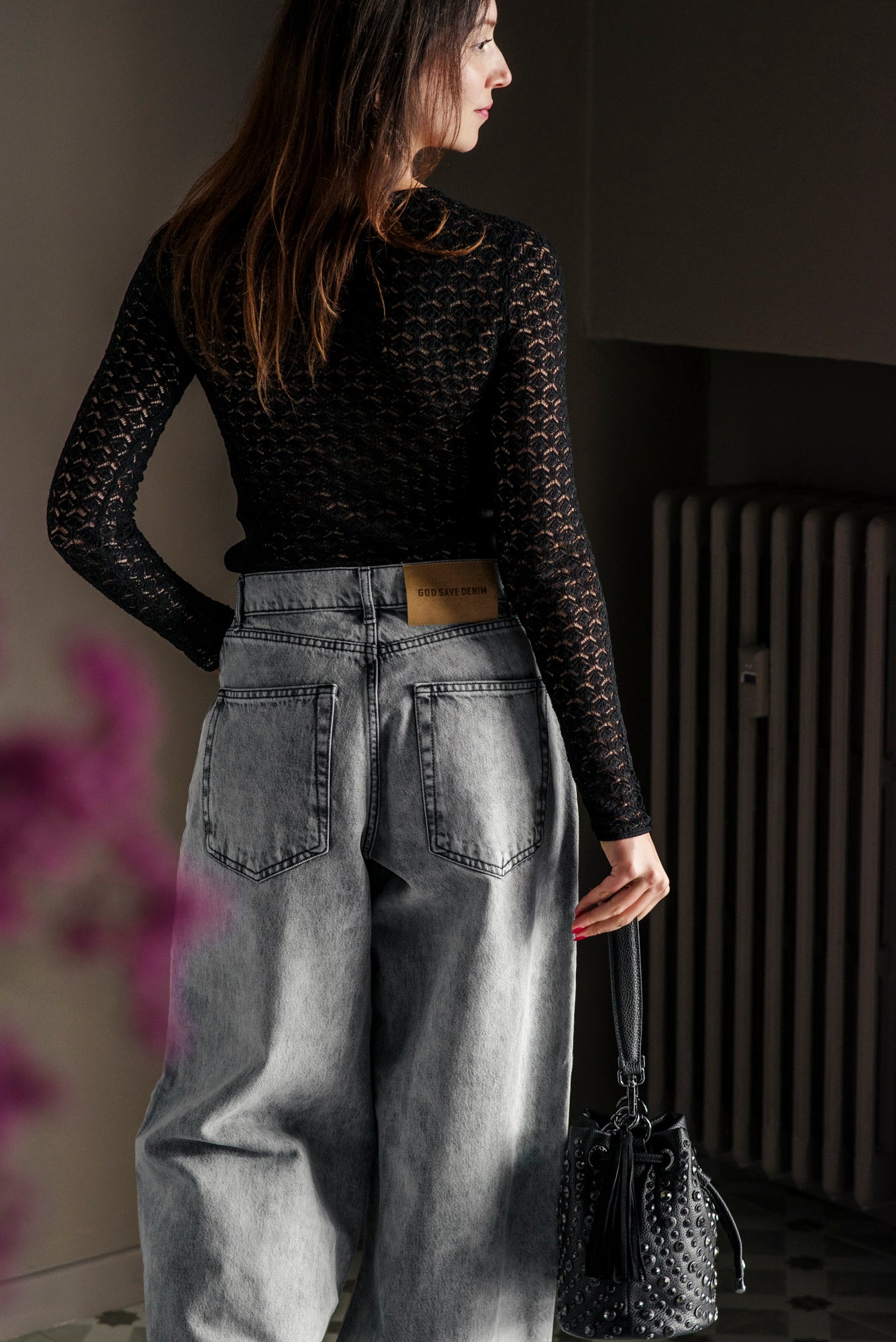 Pantalone denim grigio over