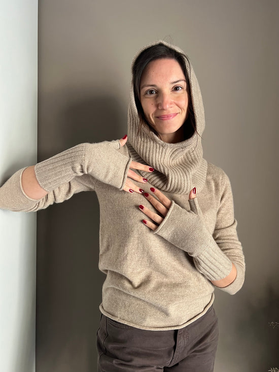 Guanto senza dita in cashmere beige