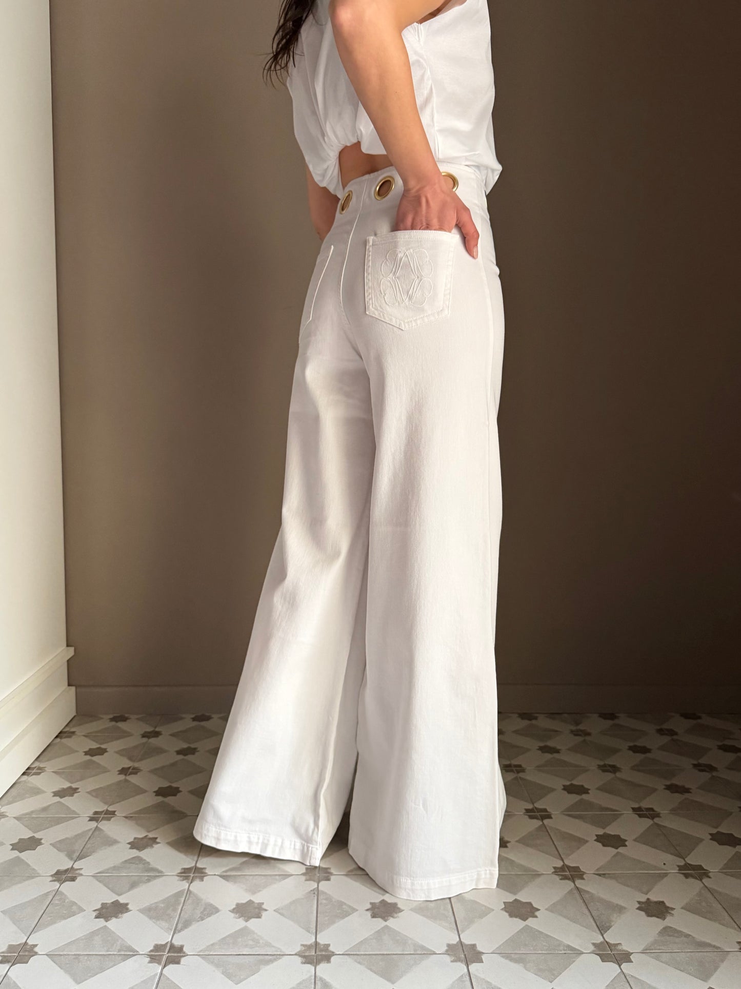 Pantalone a palazzo in drill con dettagli gold