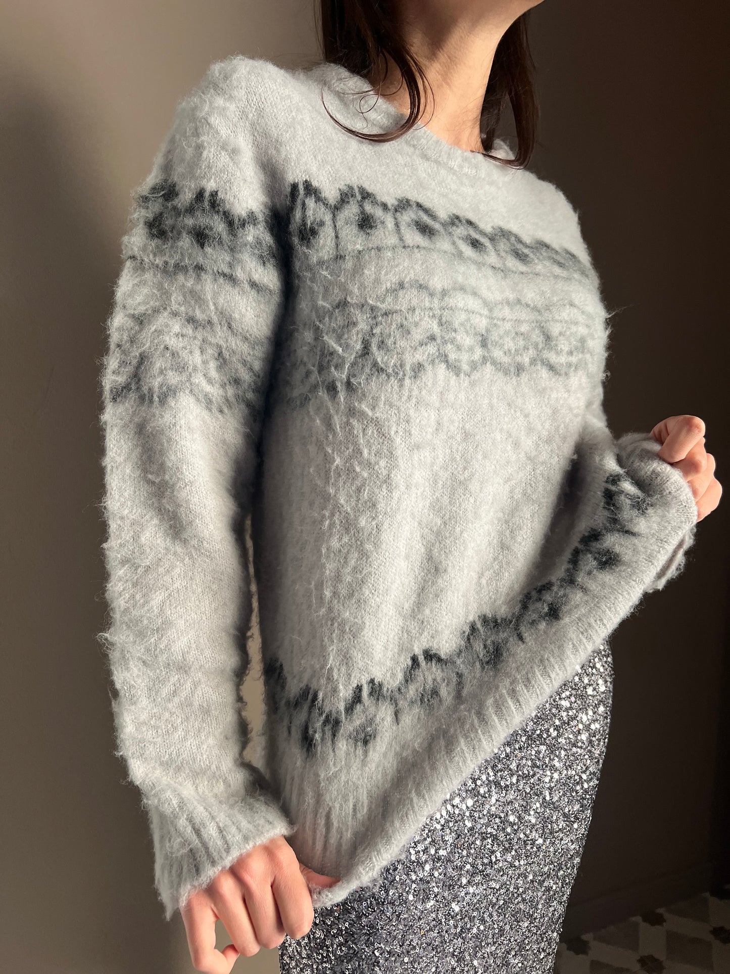 Maglia girocollo motivo Jacquard grey