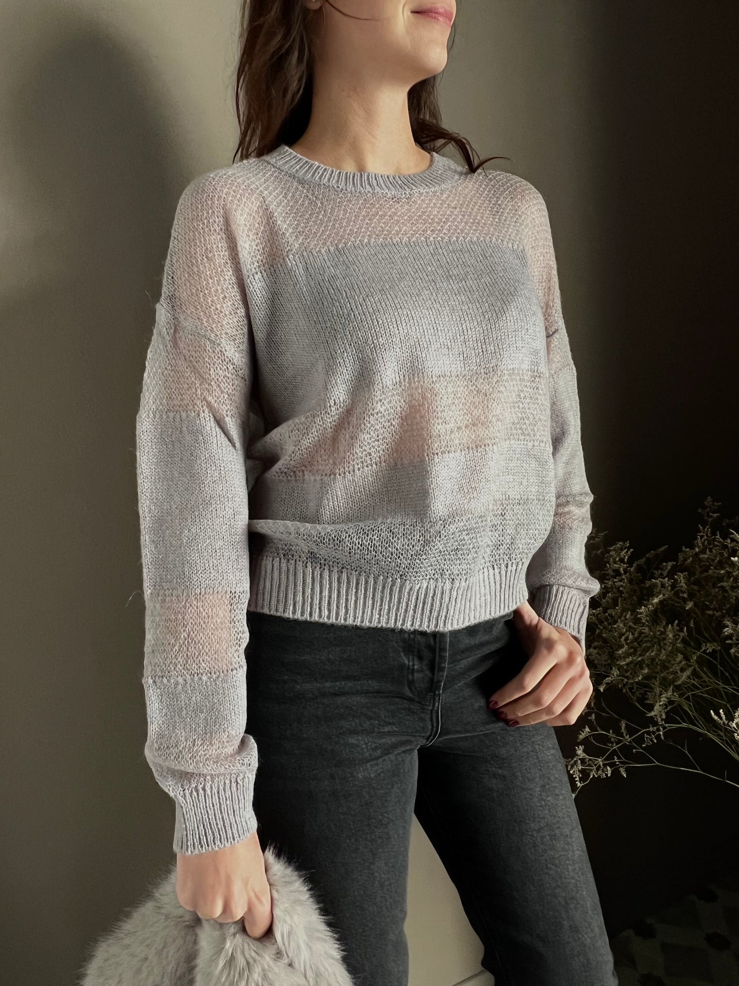 Maglia girocollo con dettagli in trasparenza Mistery Gray