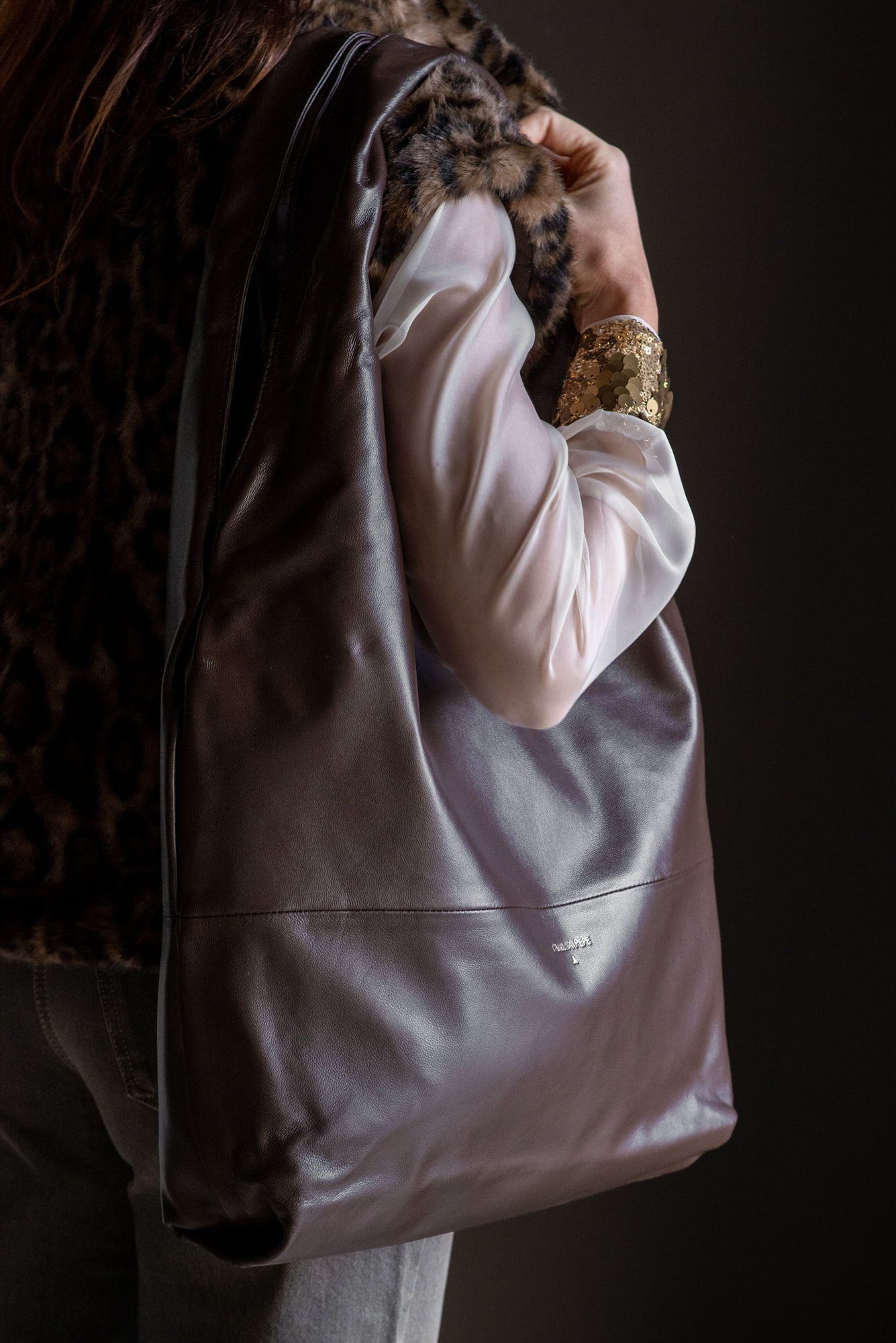 Borsa Hobo in pelle Patrizia Pepe Moro