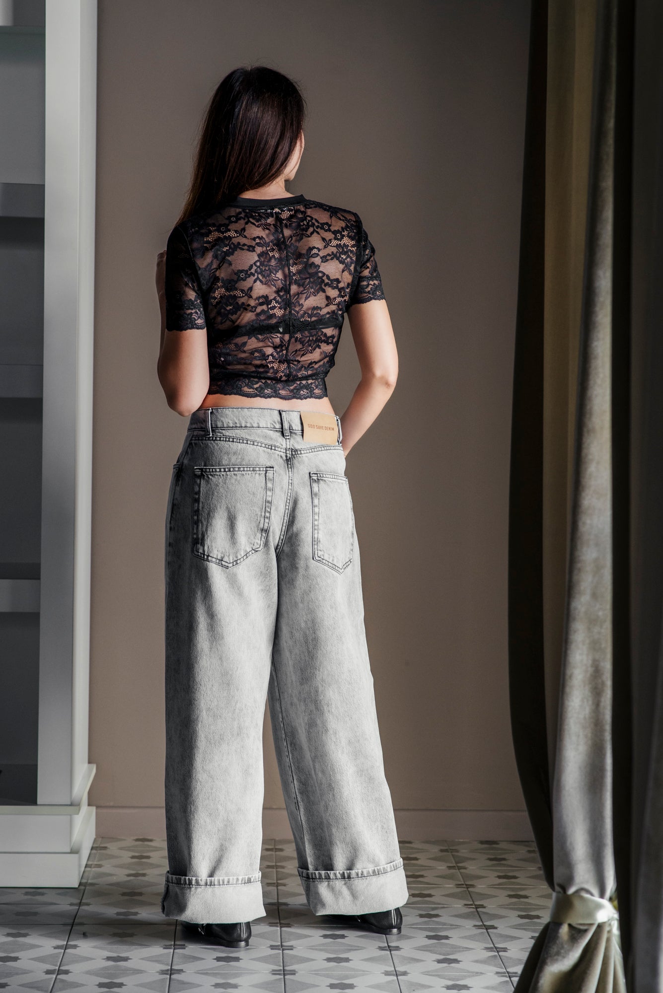 Pantalone denim grigio over