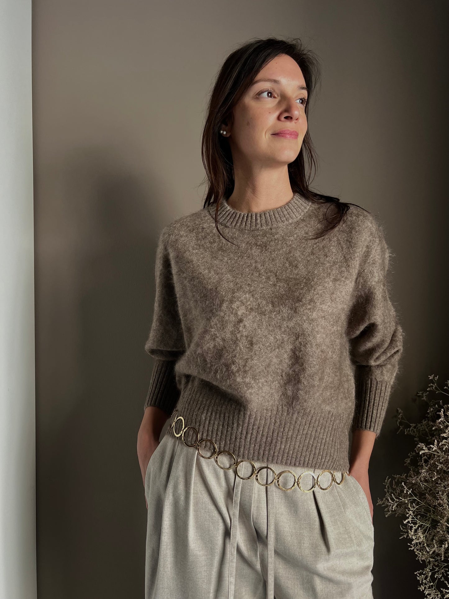 Maglia girocollo in Yak e Cashmere taupe