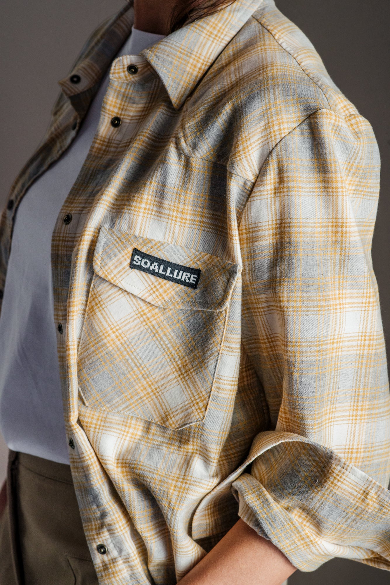 Camicia in flanella So Allure senape grigio