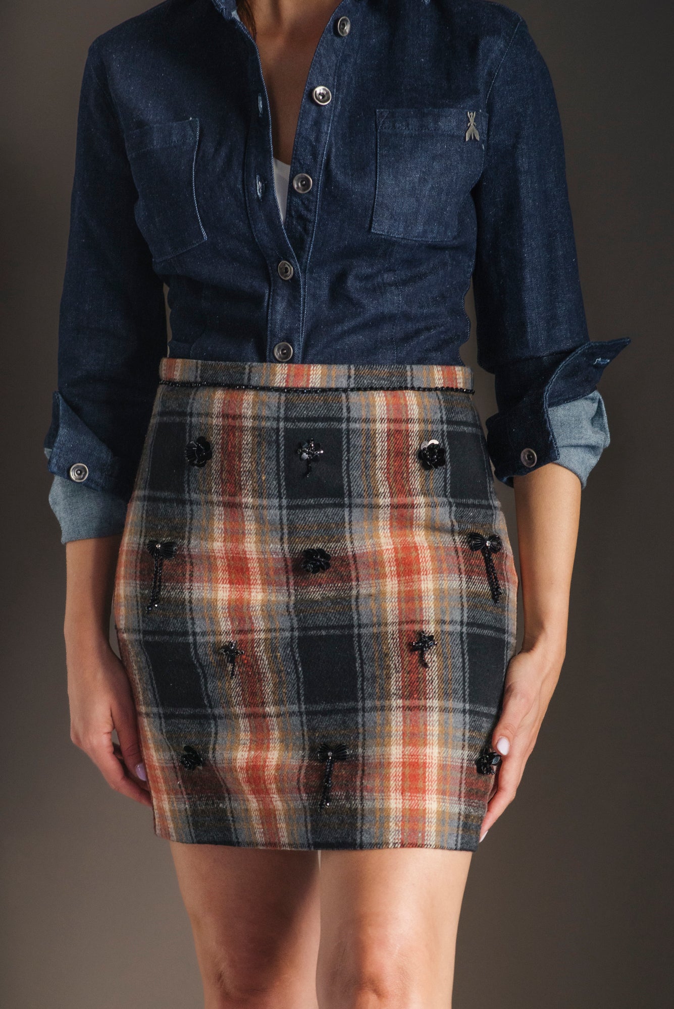 Minigonna in Tartan con applicazioni
